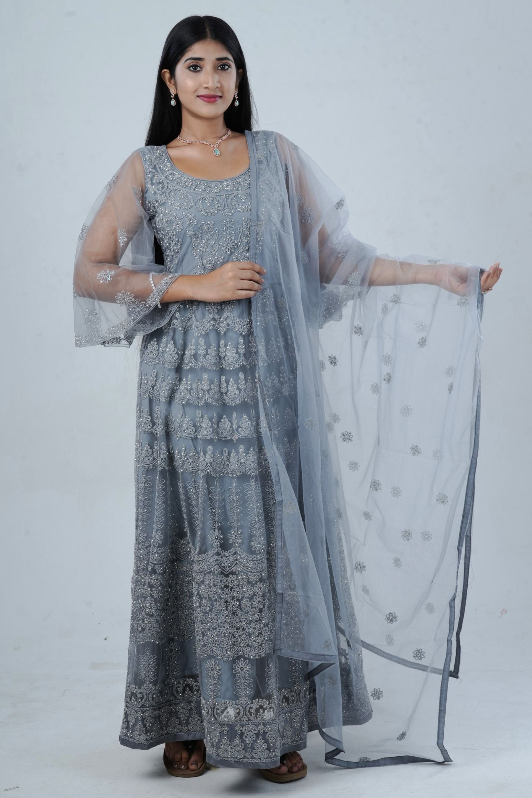 Luxurious Embroidered Long Gown with Stone Work KURTI JCS Fashions