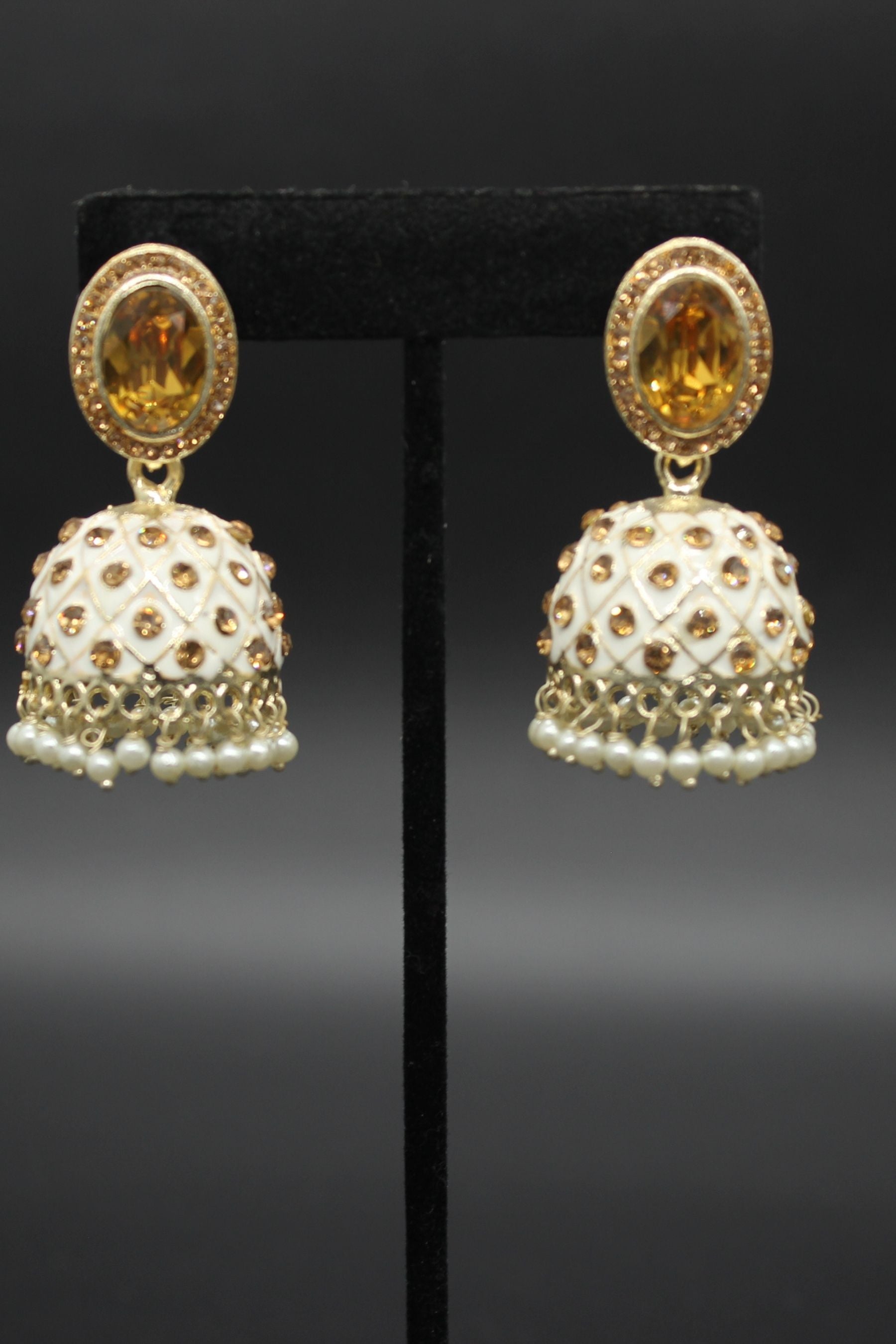 Kundan Jhumka Earrings With stones. Multiple Colors Available Jewelry JCS Fashions White 2 inch