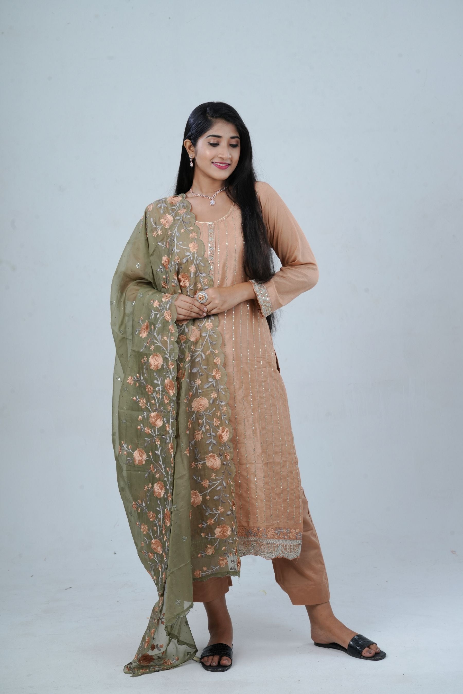 Embroidered Sequin Soft Chinnon Salwar Kamaz: Luxurious Kurti Set KURTI JCS Fashions