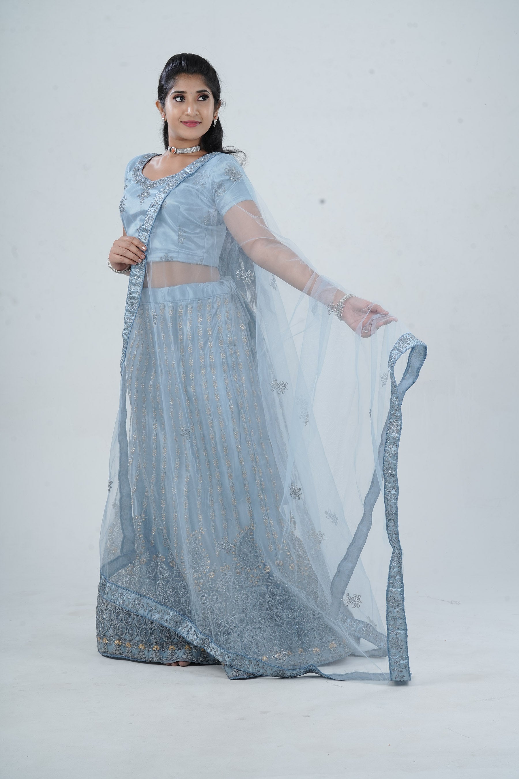 Exquisite Designer Soft Net Lehenga & Glitter-Embroidered Crop Top Set LEHENGA JCS Fashions