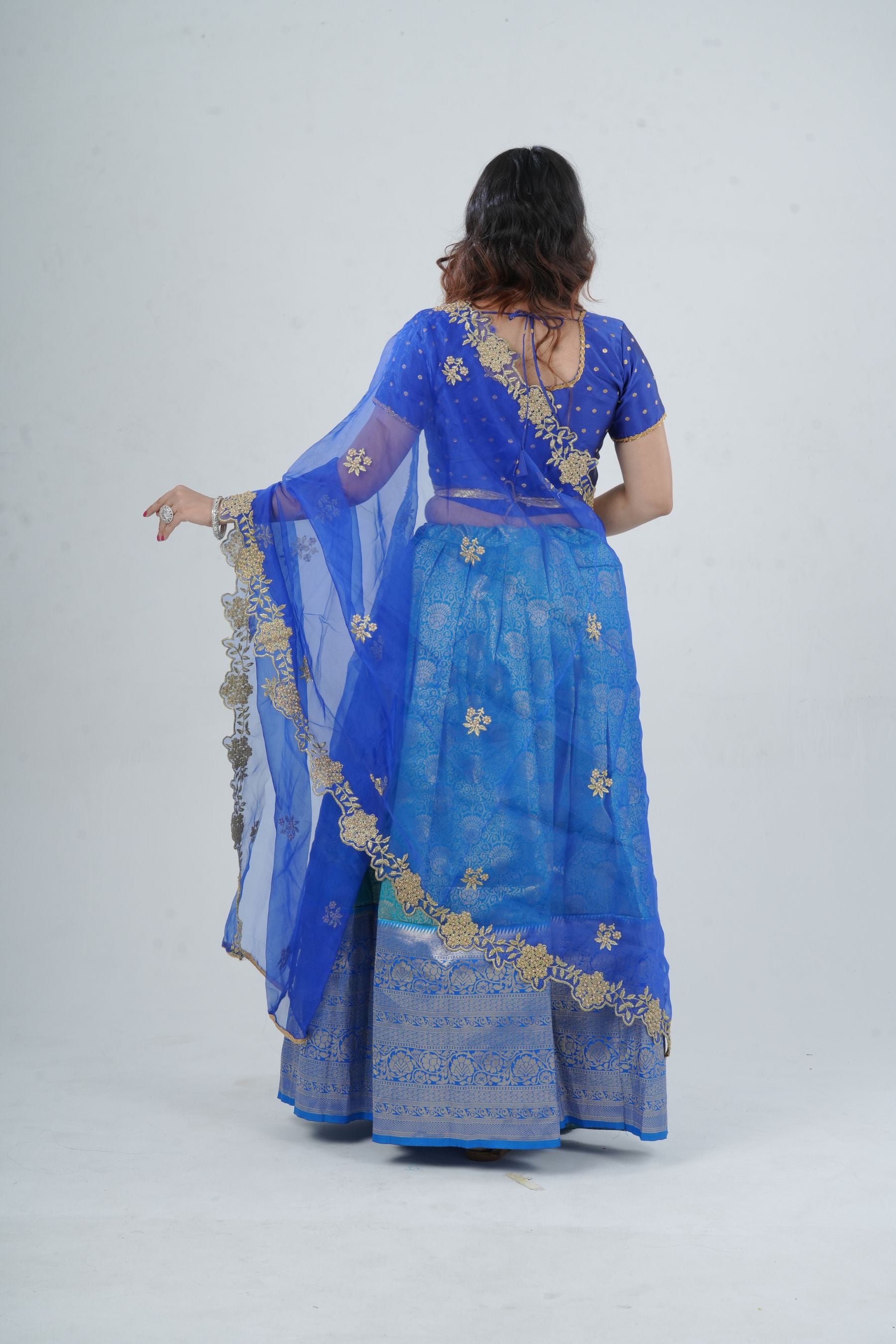 Elegant Kanchipuram Silk Lehenga with Zari Border & Beaded Organza Dupatta LEHENGA JCS Fashions