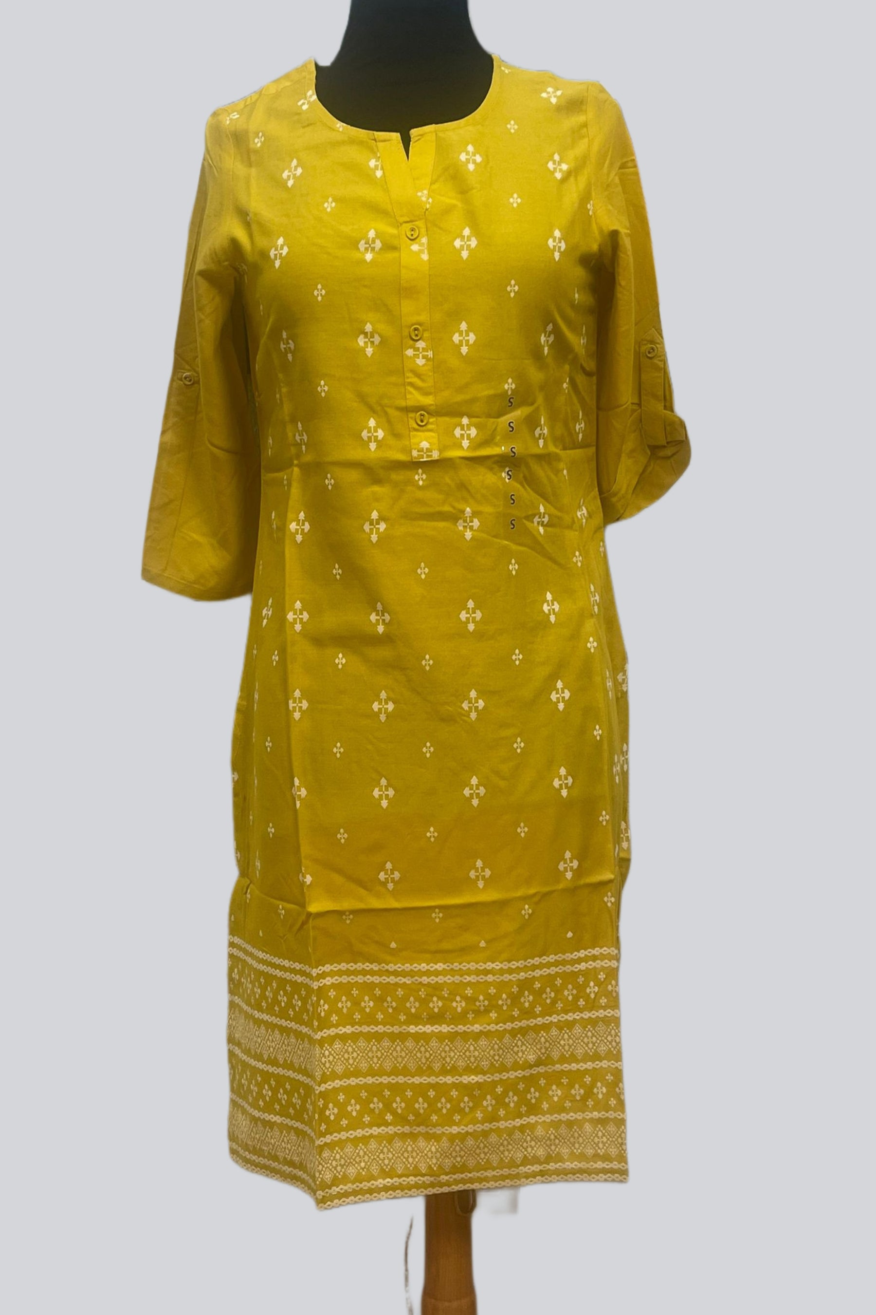 Printed Cotton Kurti: Chic Comfort for Every Occasion | JCSFashions Kurti JCS Fashions Mustard Yellow X-Small (34)