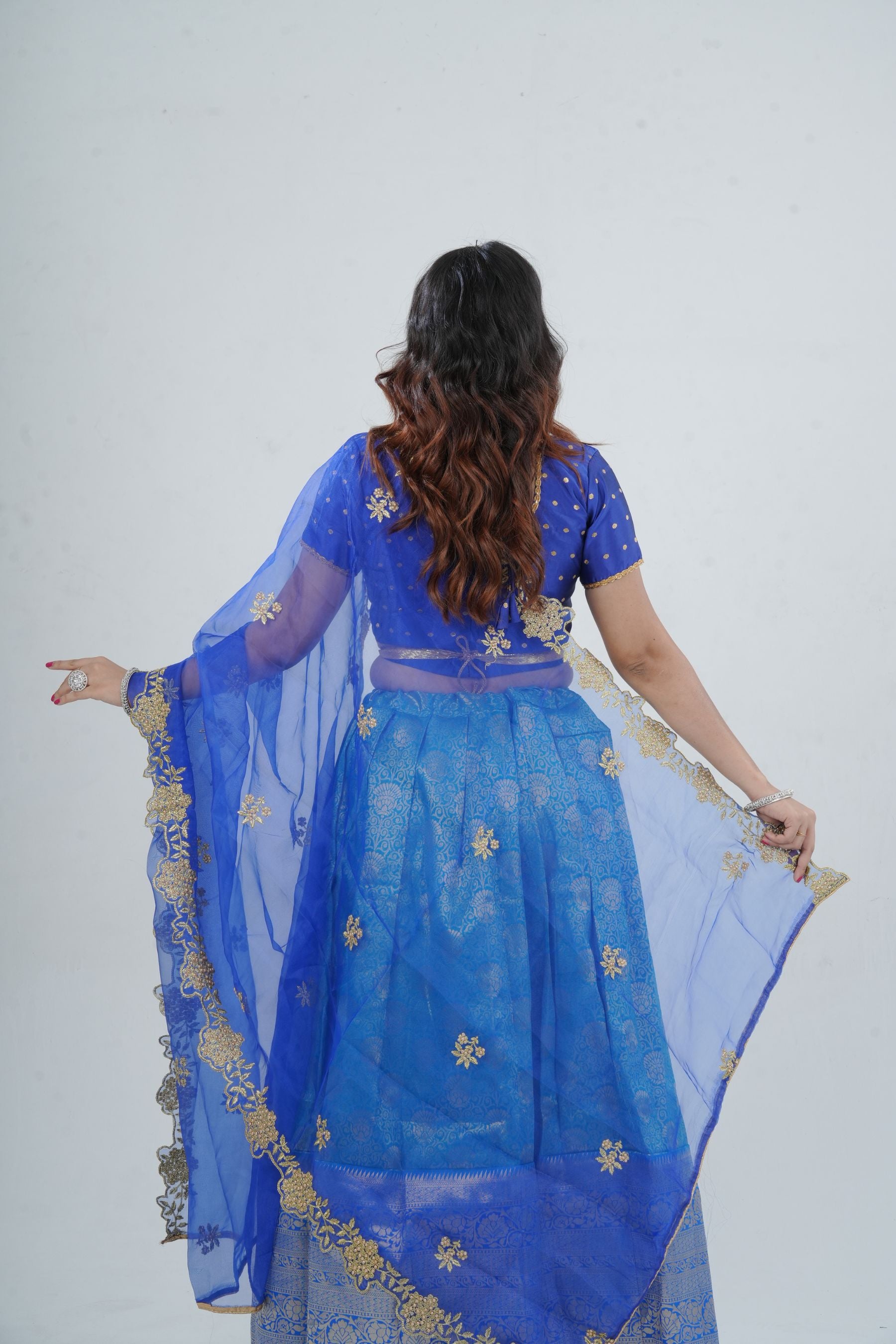 Elegant Kanchipuram Silk Lehenga with Zari Border & Beaded Organza Dupatta LEHENGA JCS Fashions