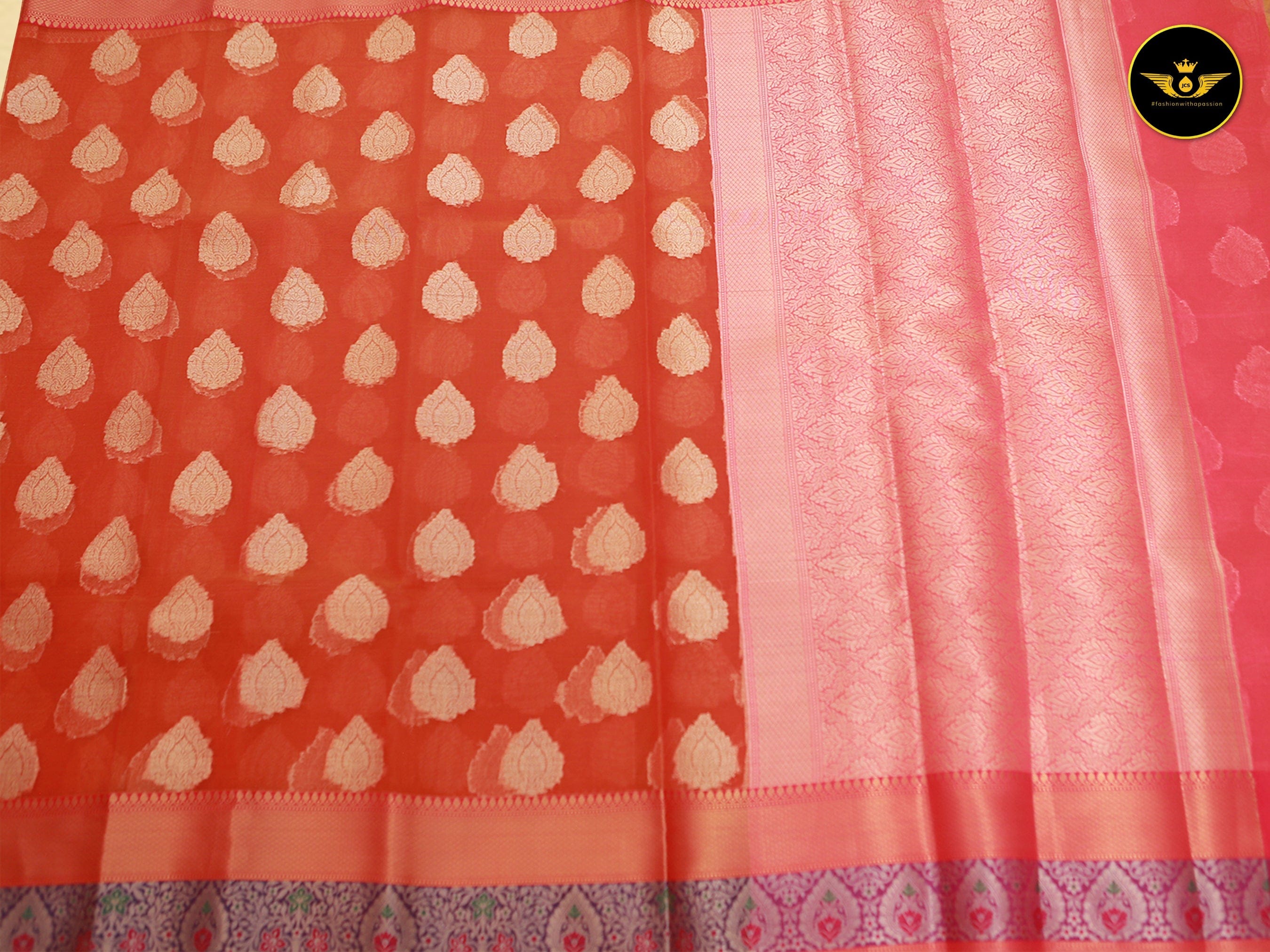 Premium Organza Pattu Saree, Allover Weaving, Big Butta Design, and Contrasting Pallu. SAREE JCS Fashions