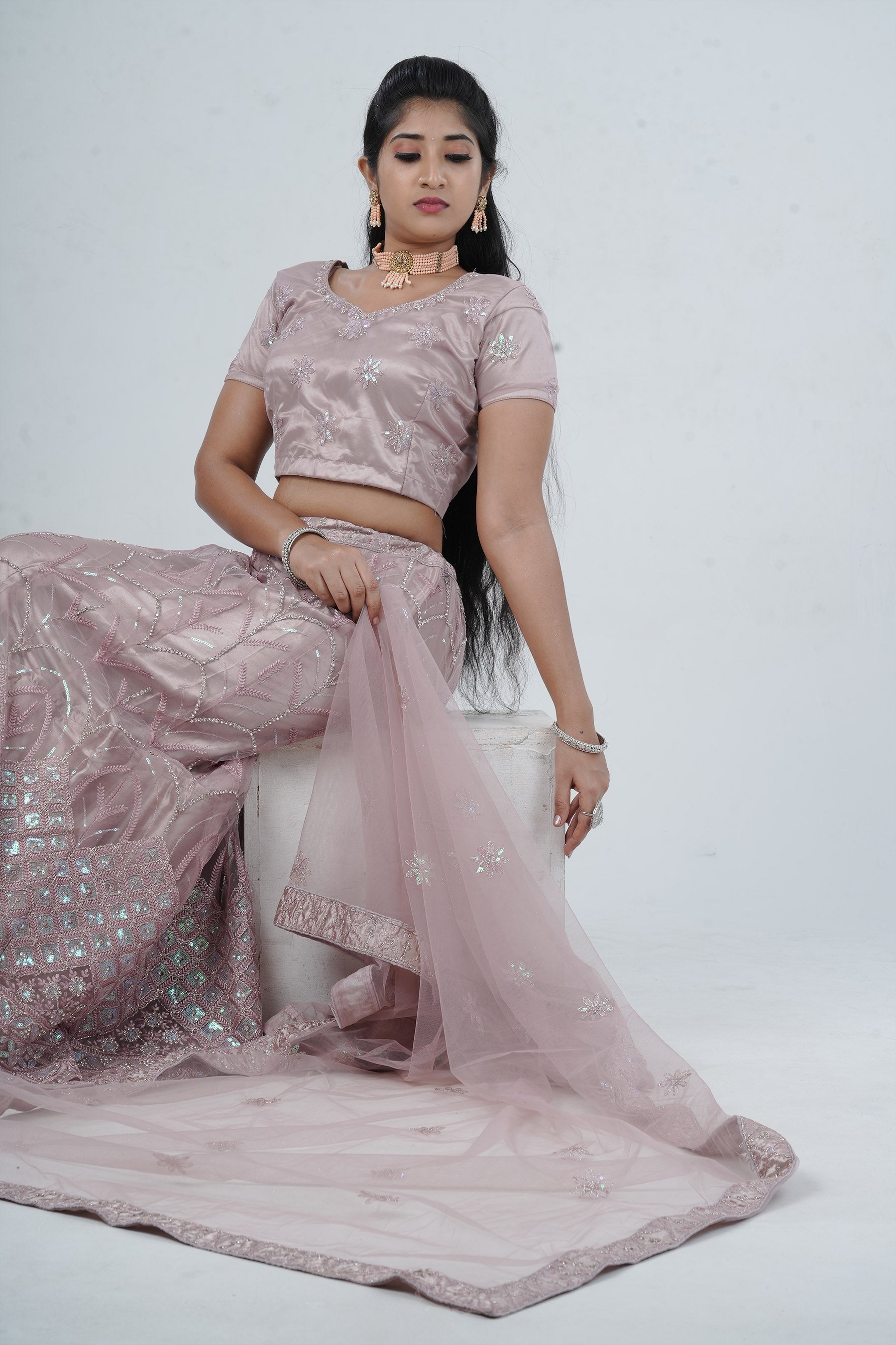 Designer Soft Net Lehenga with Embellished Crop Top - Indian Elegance LEHENGA JCS Fashions