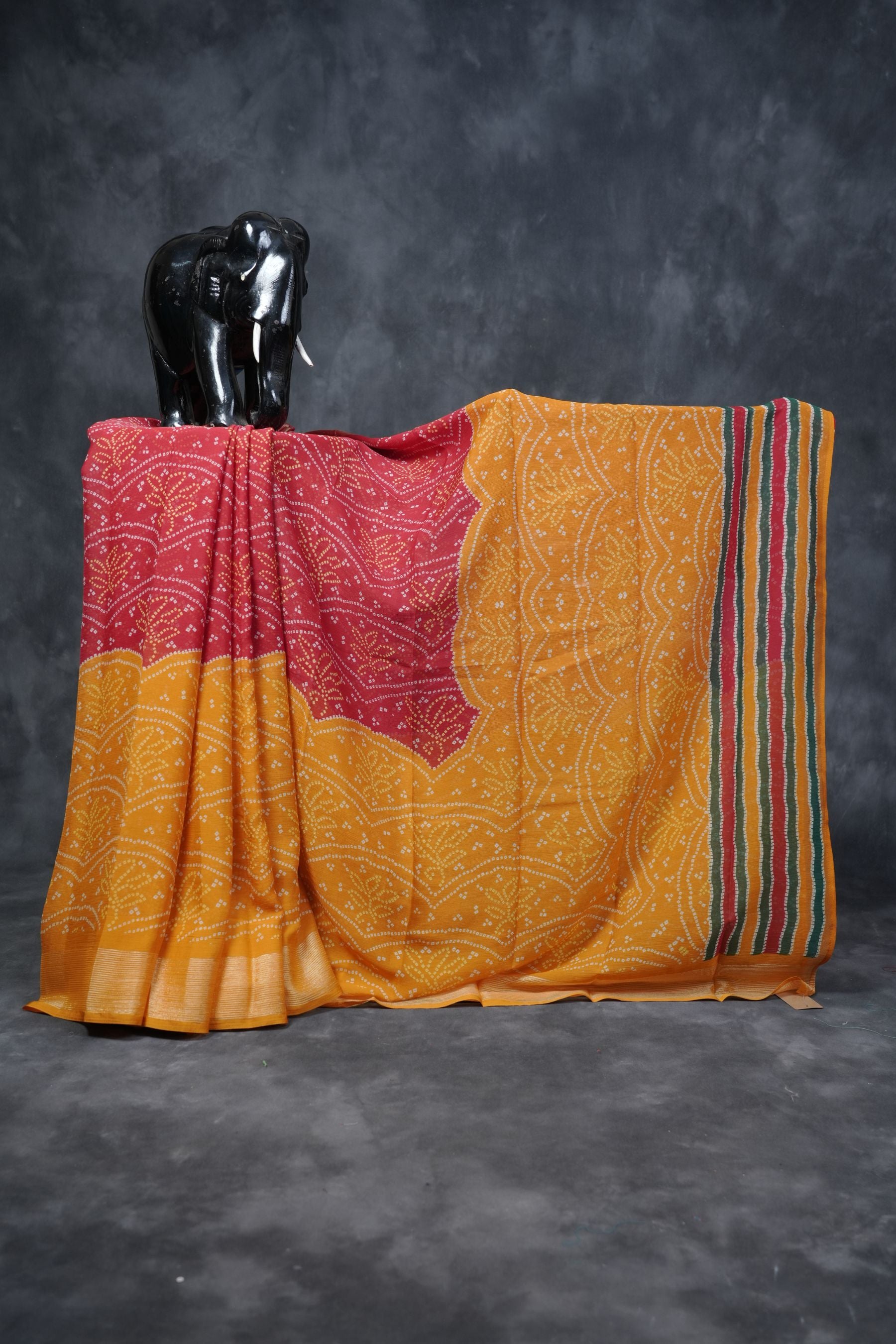 Multicolor Bandini Chiffon Sarees with Zari Border and Printed Pallu SAREE JCS Fashions