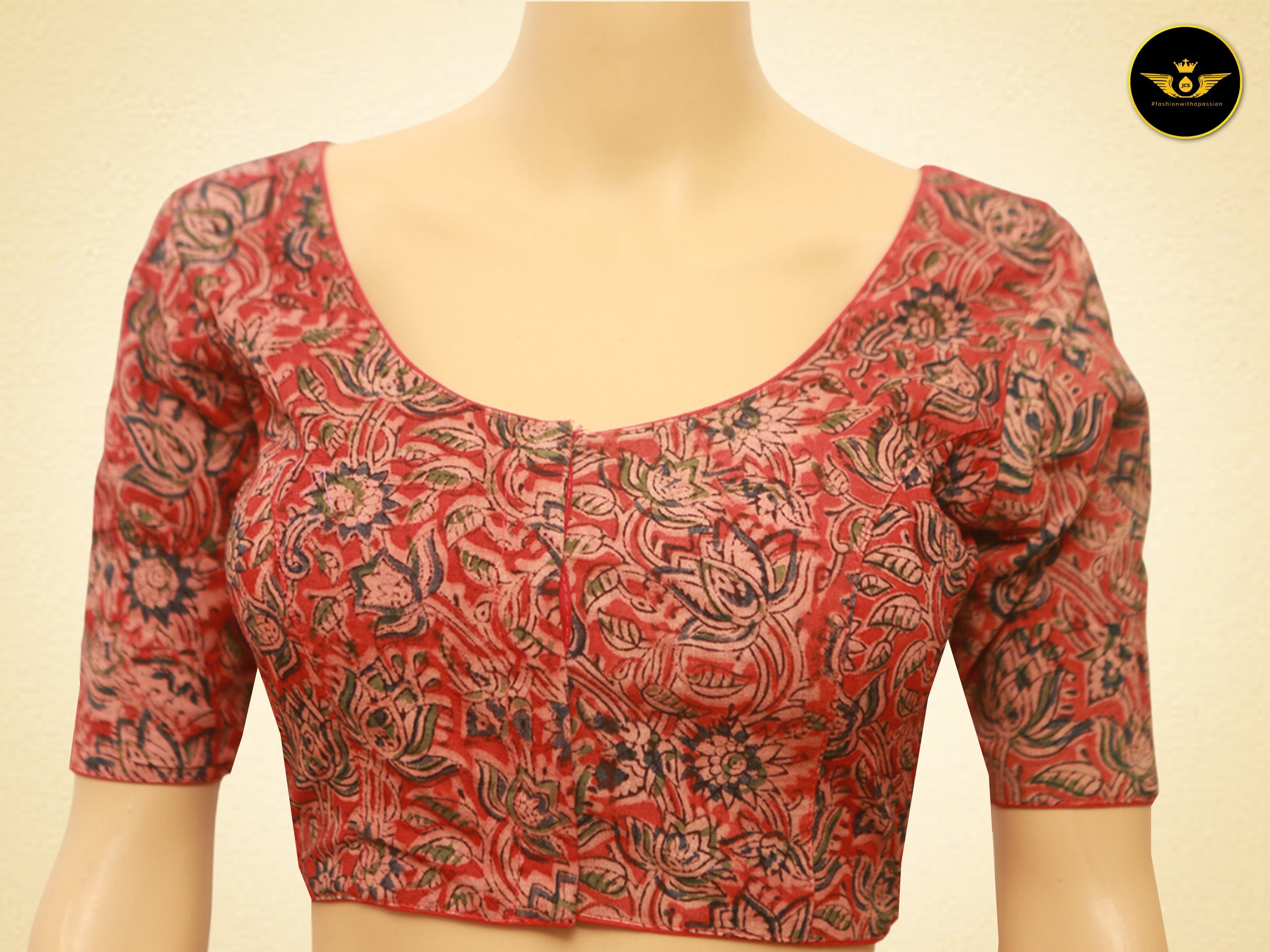 Stylish And Comfortable Kalamkari Cotton Padded Blouse Blouse JCS Fashions Red 36