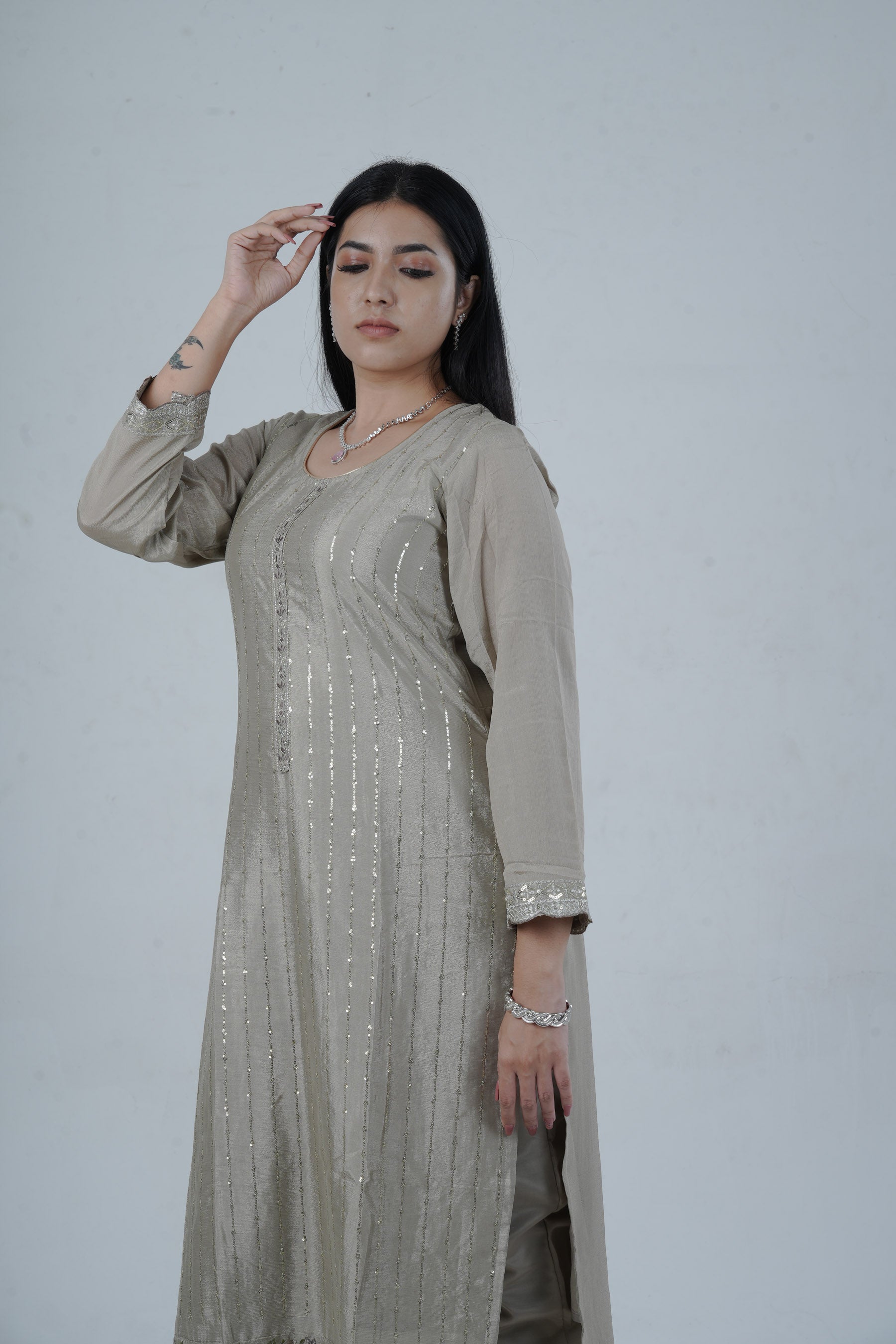 Embroidered Sequin Work Soft Chinnon Salwar Kameez - Elegant and Trendy Kurti JCS Fashions