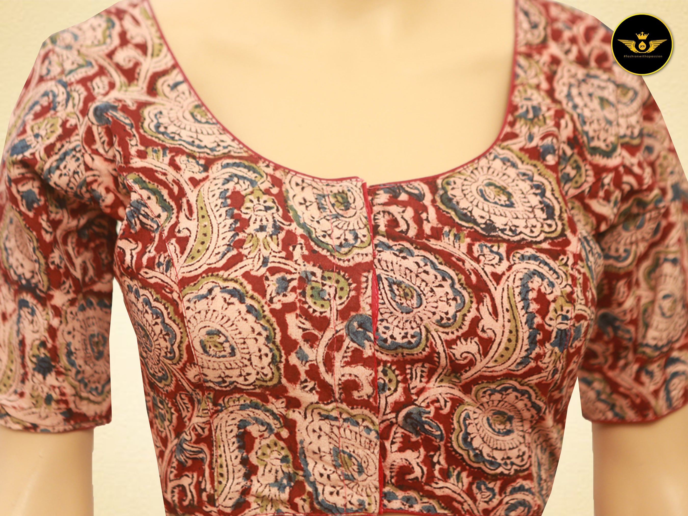 Kalamkari Cotton Readymade Padded Blouse For Traditional And Formal Wear Blouse JCS Fashions maroon 36