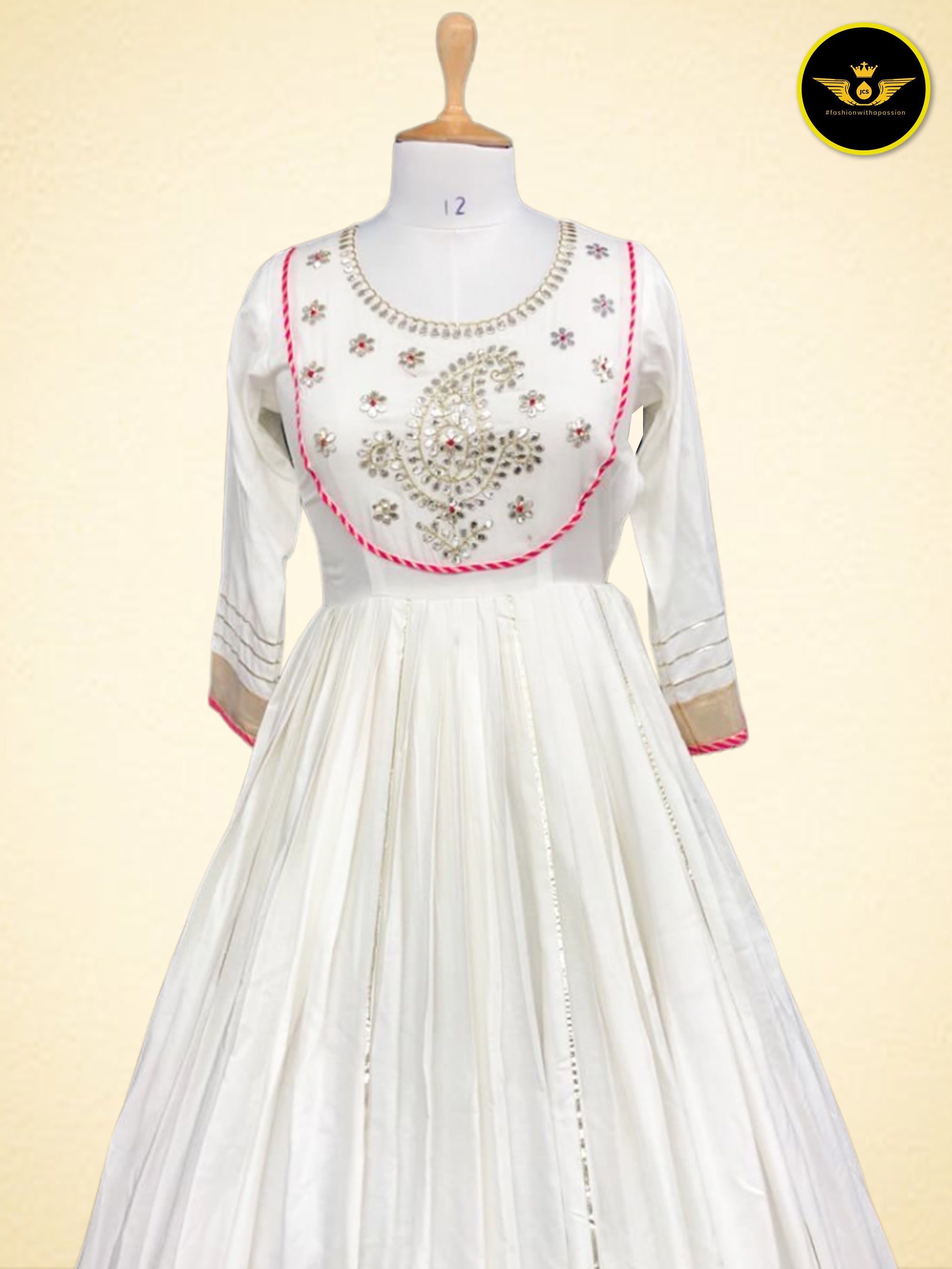 Beautiful Anarkali Gown with Bandej Dupatta in Mesmerizing White KURTI JCS Fashions