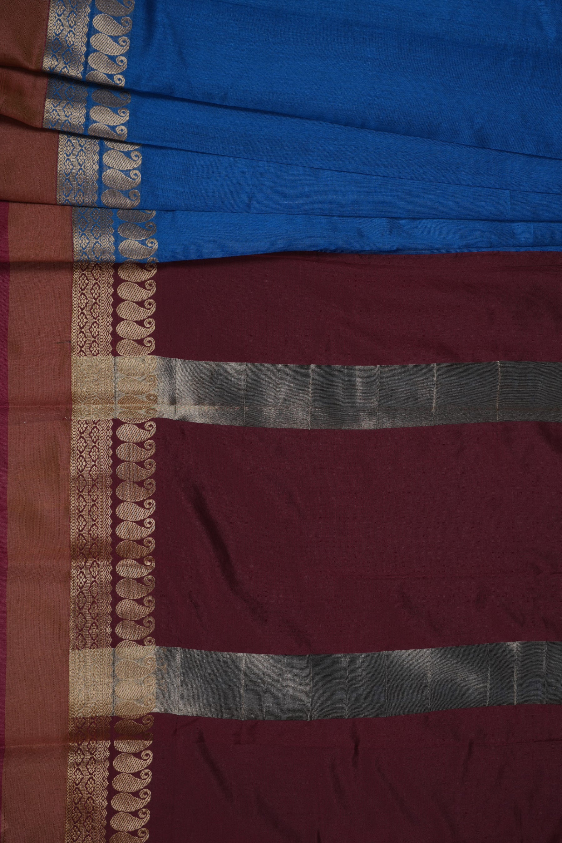 Silk Cotton Saree with Zari Border, Line Pallu and Stitched Blouse