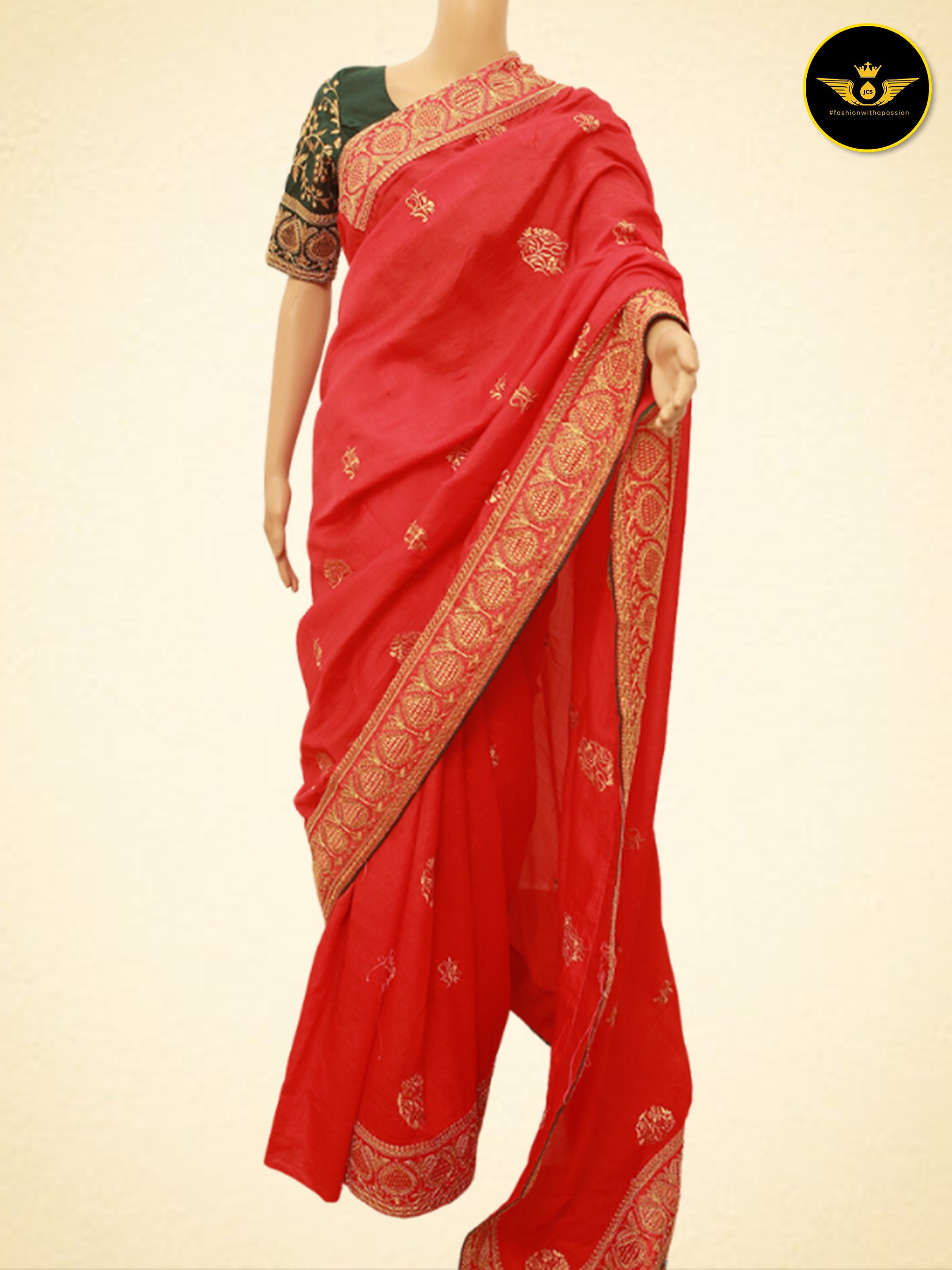 Art Silk Sarees With Embroidery Pattern Blouse SAREE JCS Fashions