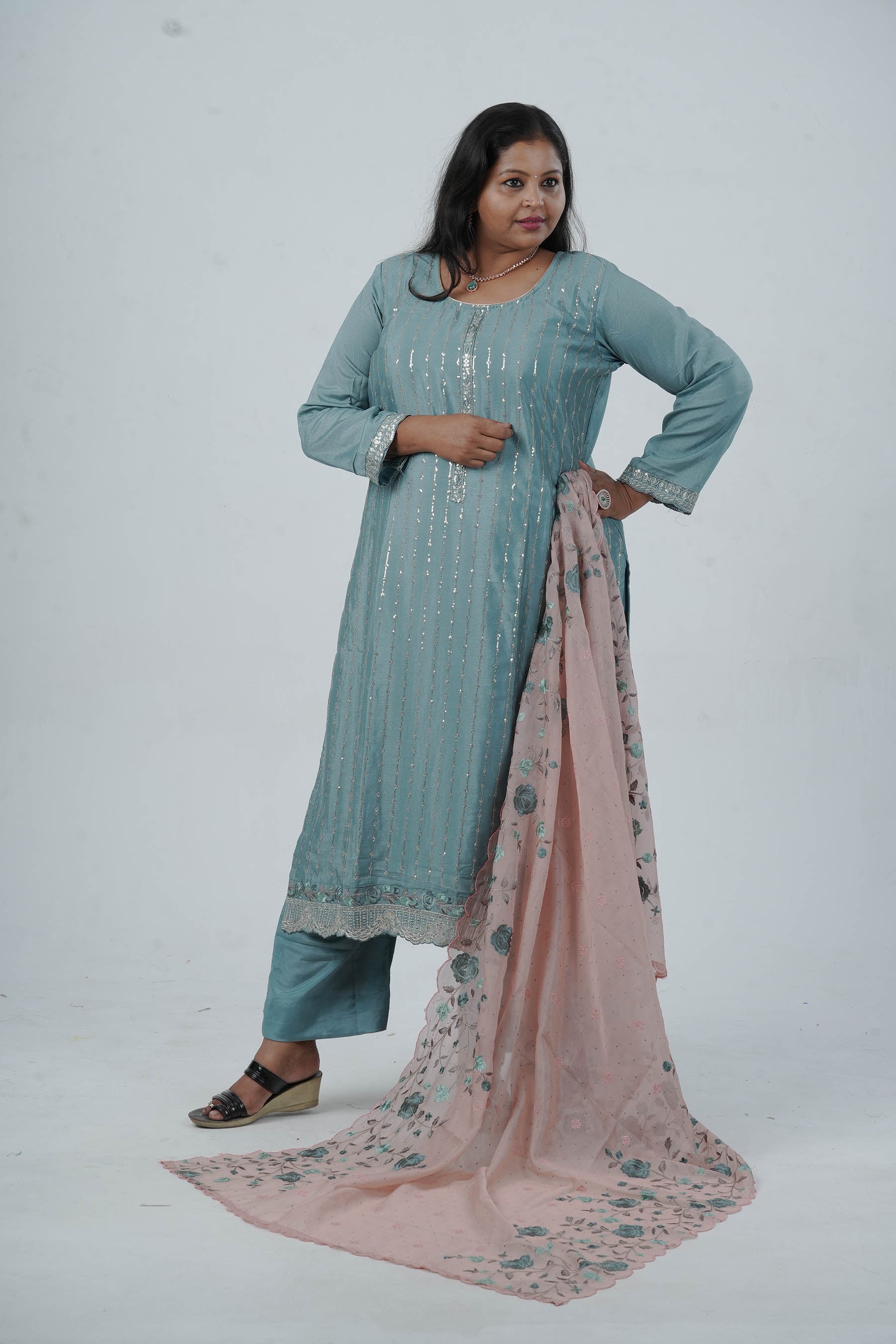 Exquisite Embroidered Chinnon Salwar Kamaz: Elegant Kurti with Sequins Work KURTI JCS Fashions