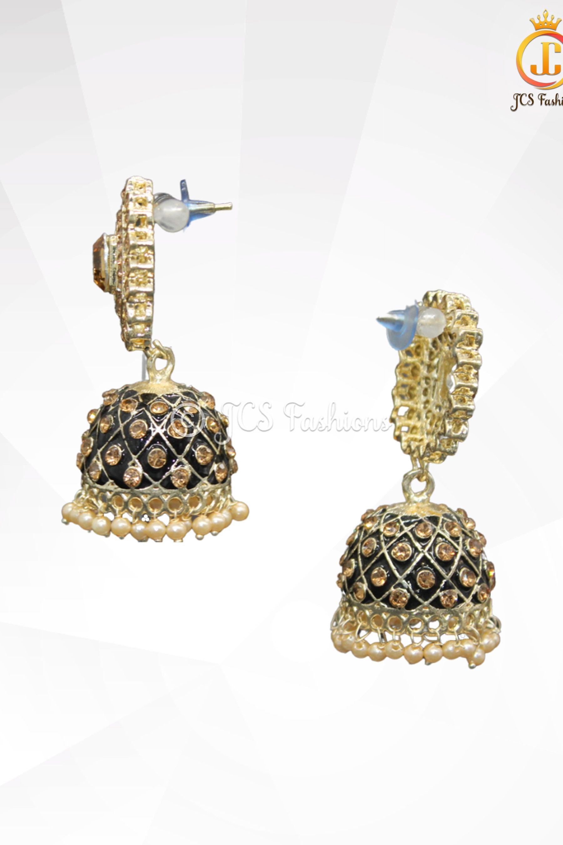 Kundan Jhumka Earrings with Stones and Pearls Jewelry JCS Fashions