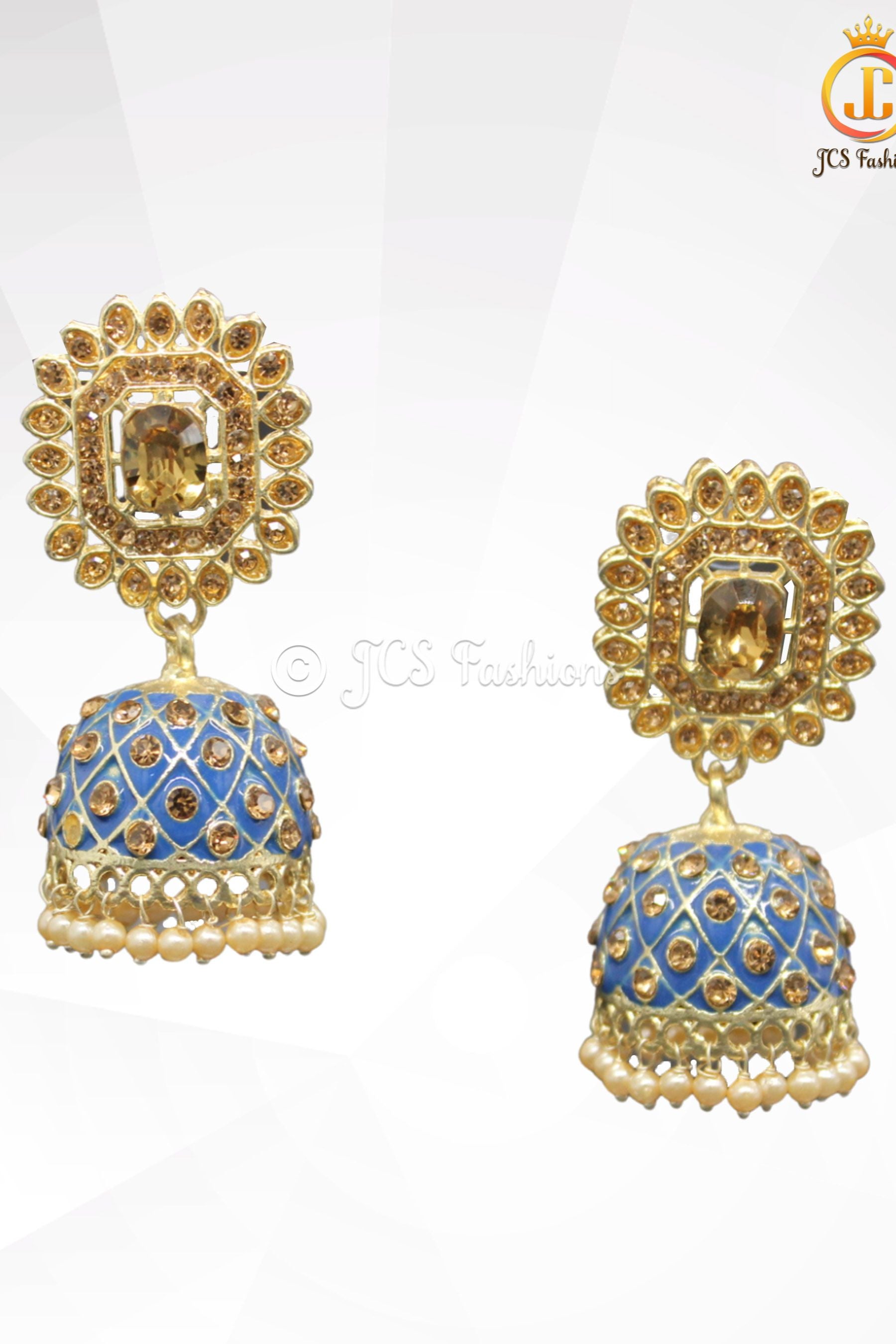 Kundan Jhumka Earrings with Stones and Pearls Jewelry JCS Fashions