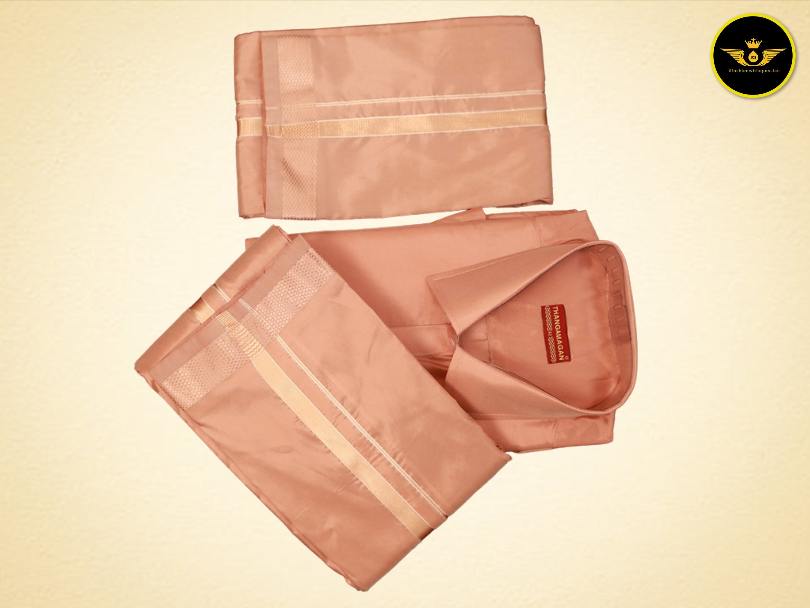 Silk Dhoti Short Towel Set: Exquisite 2.5mts Stitched Shirt + Stylish MEN JCS Fashions