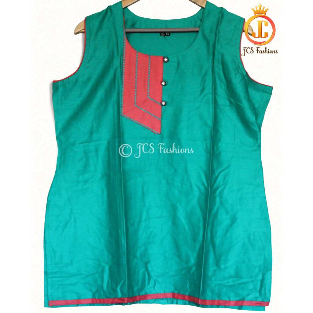 Silk Cotton Elegance: 28-Inch Kurti | JCS Fashions KURTI JCS Fashions Green XX-Large (44)