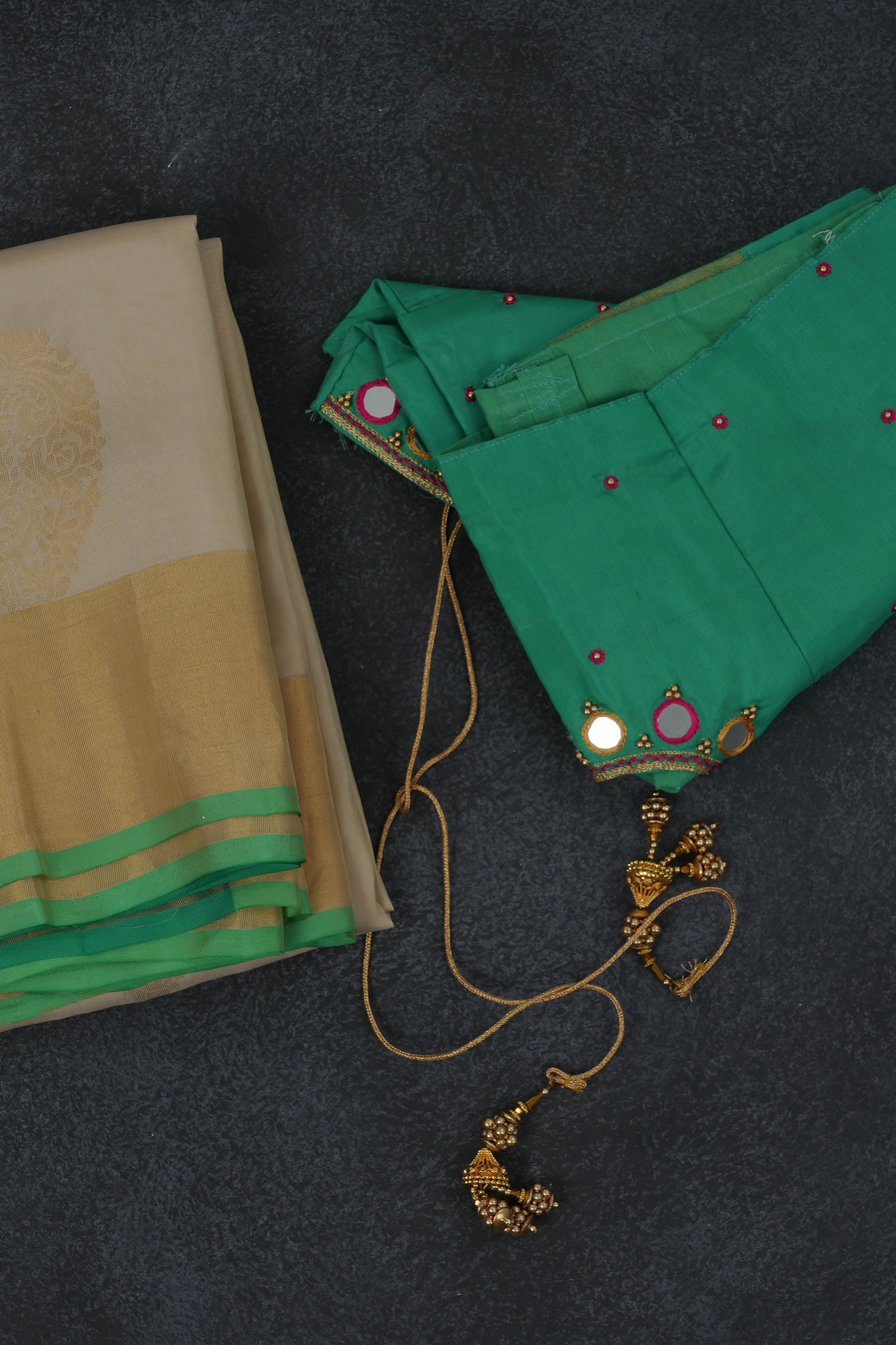 Pure Kanjivaram Soft Silk Saree with Butta Concept and Fully Stitched Blouse