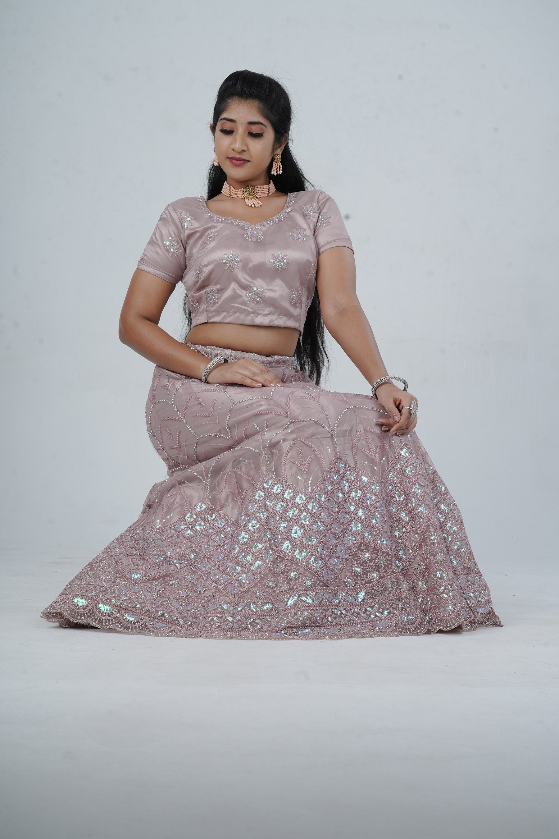 Designer Soft Net Lehenga with Embellished Crop Top - Indian Elegance LEHENGA JCS Fashions