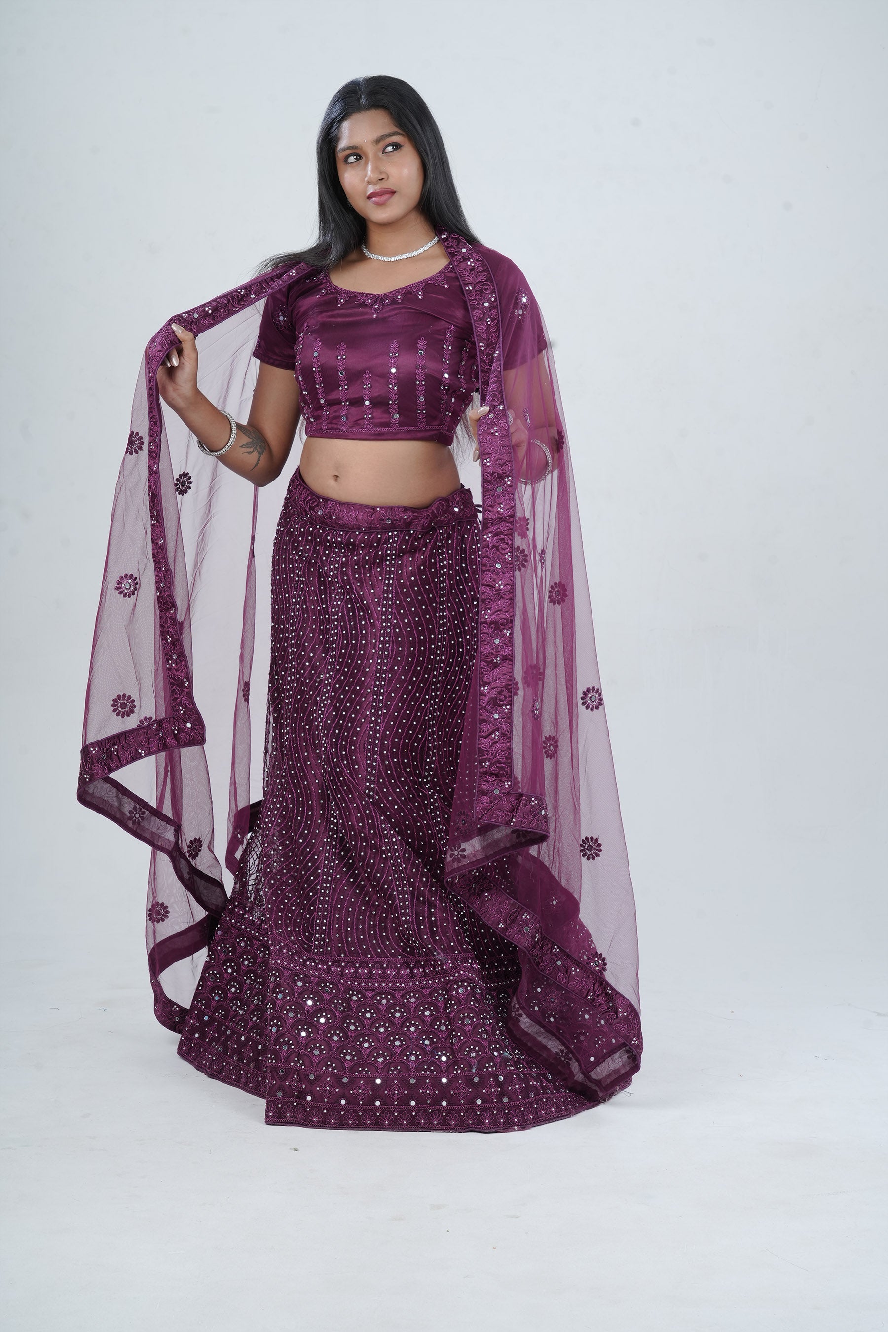 Stunning Net Lehenga Adorned with Stone and Mirror Detailing LEHENGA JCS Fashions