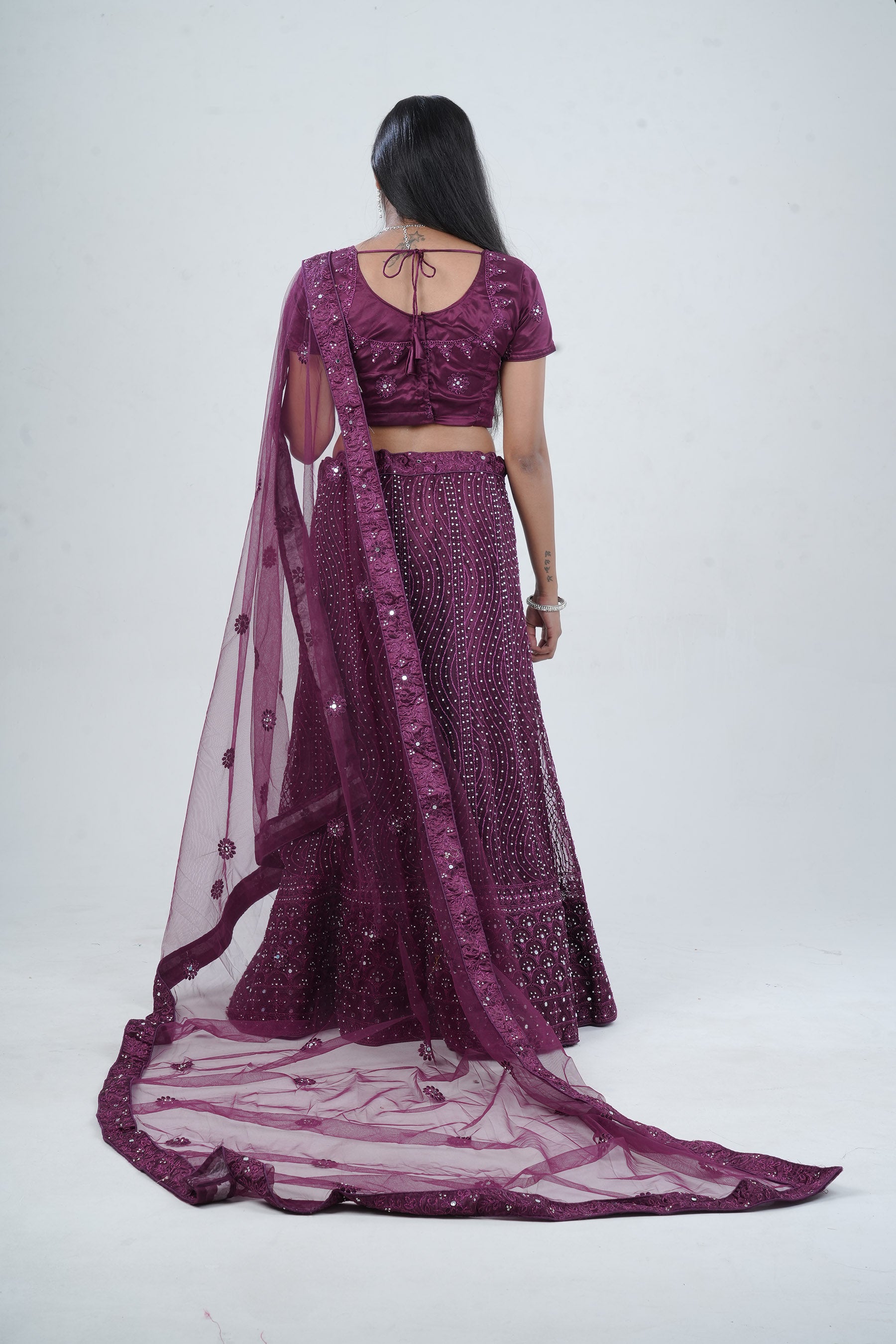 Stunning Net Lehenga Adorned with Stone and Mirror Detailing LEHENGA JCS Fashions