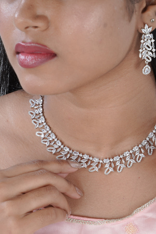 Sparkling Silver Polish Stone Necklace & Earring Set from JCSFashions