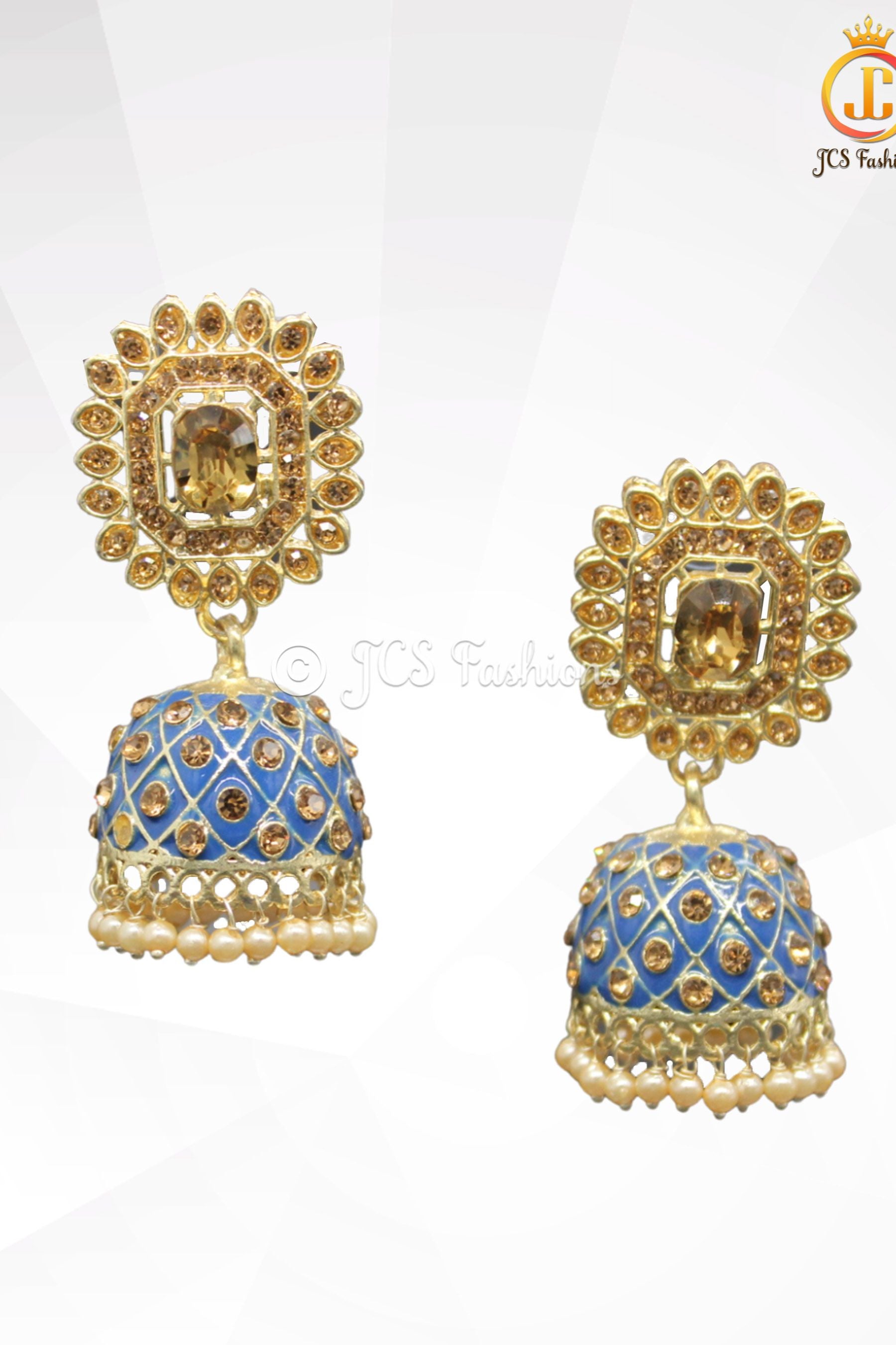 Kundan Jhumka Earrings with Stones and Pearls Jewelry JCS Fashions