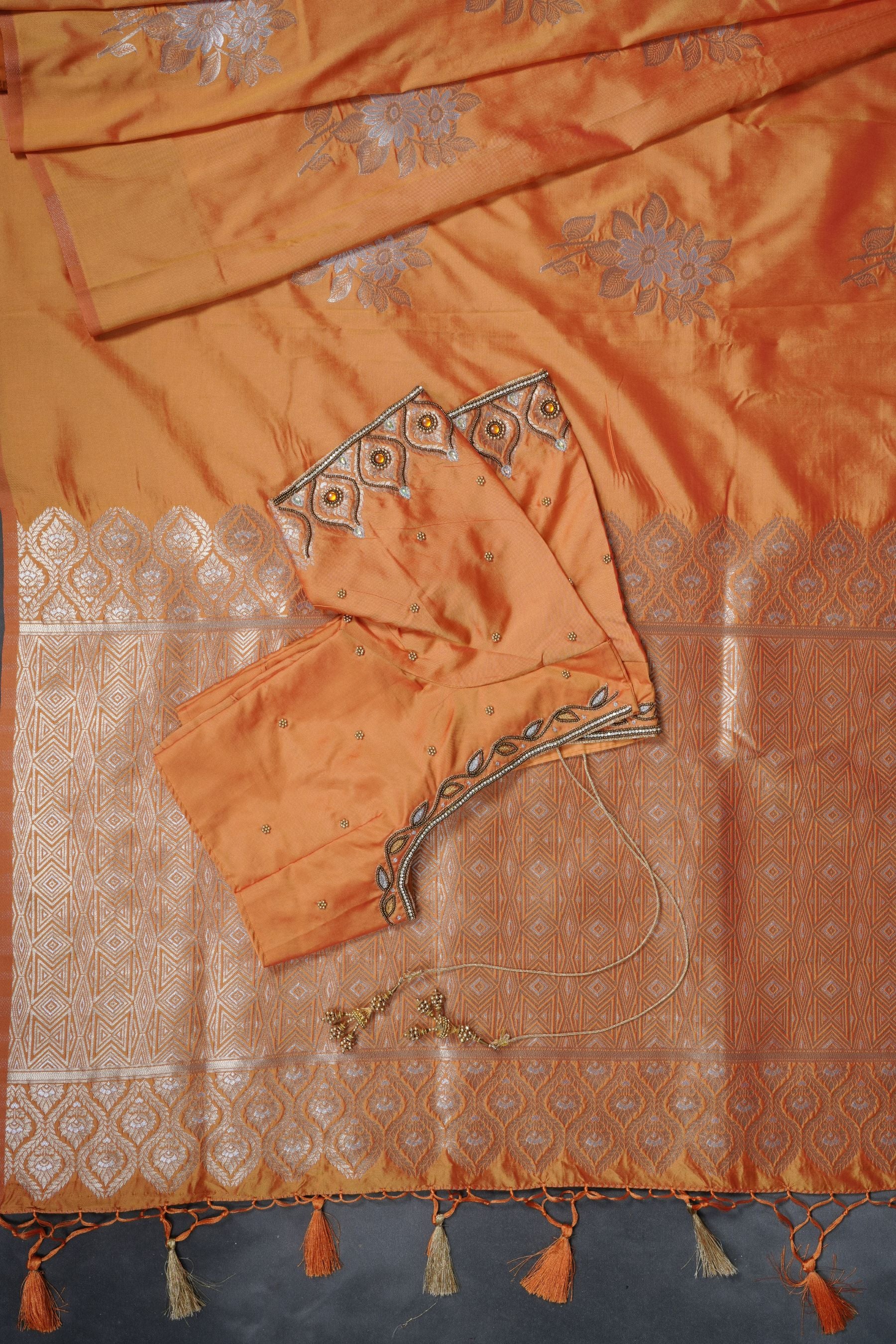 Soft Silk Sarees with Allover Antic and Silver Motifs at JCS Fashions