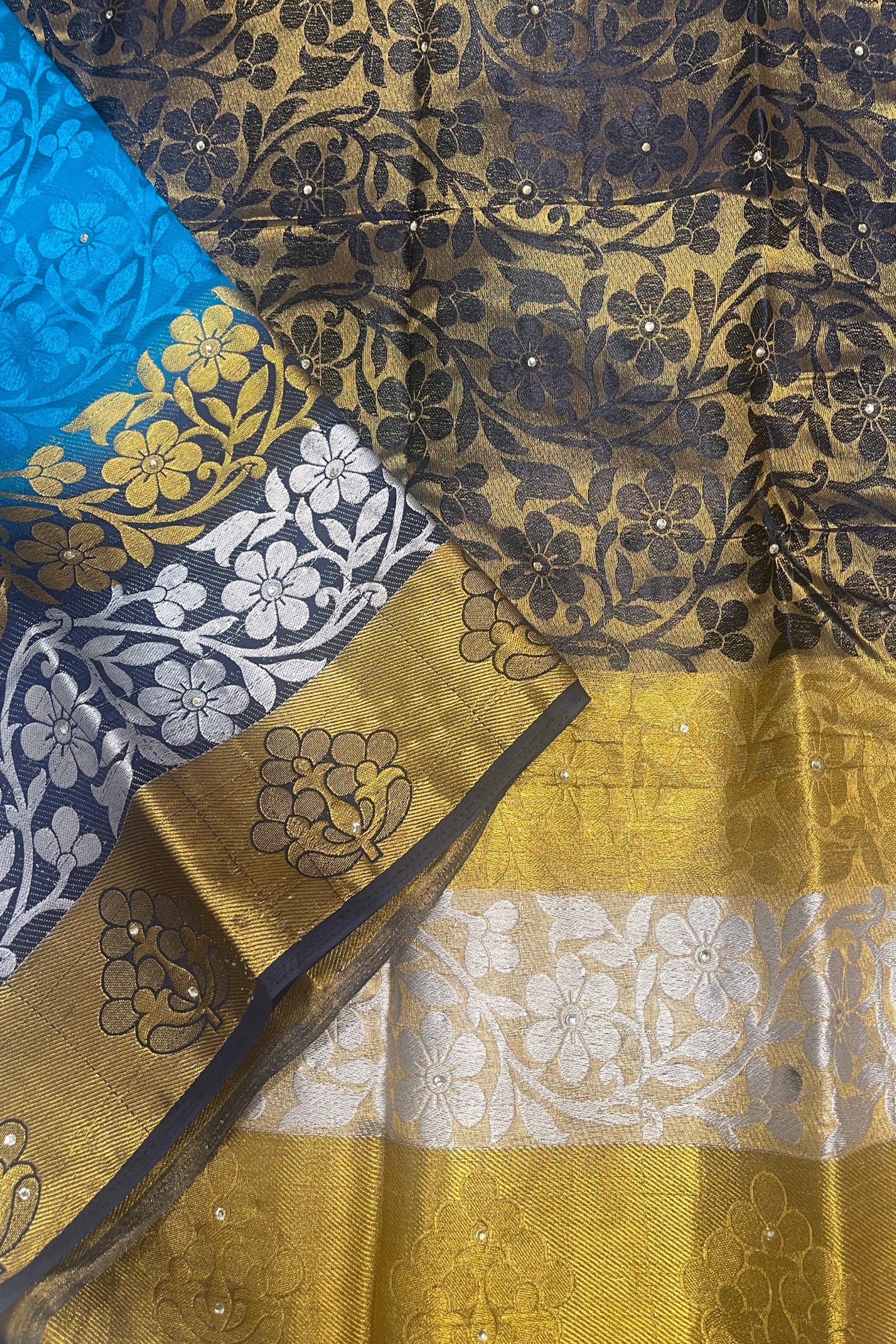 Radiant Charm: Embossed Silk Cotton Saree with Stunning Stone Work