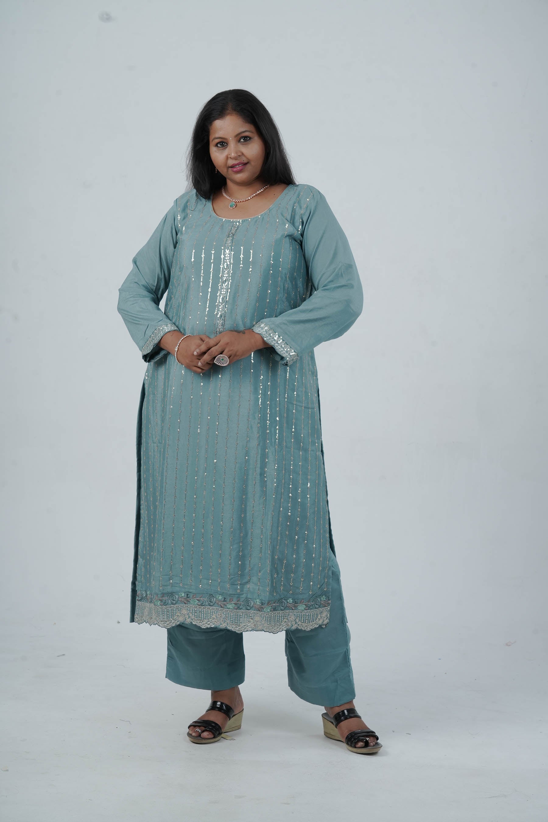 Exquisite Embroidered Chinnon Salwar Kamaz: Elegant Kurti with Sequins Work KURTI JCS Fashions