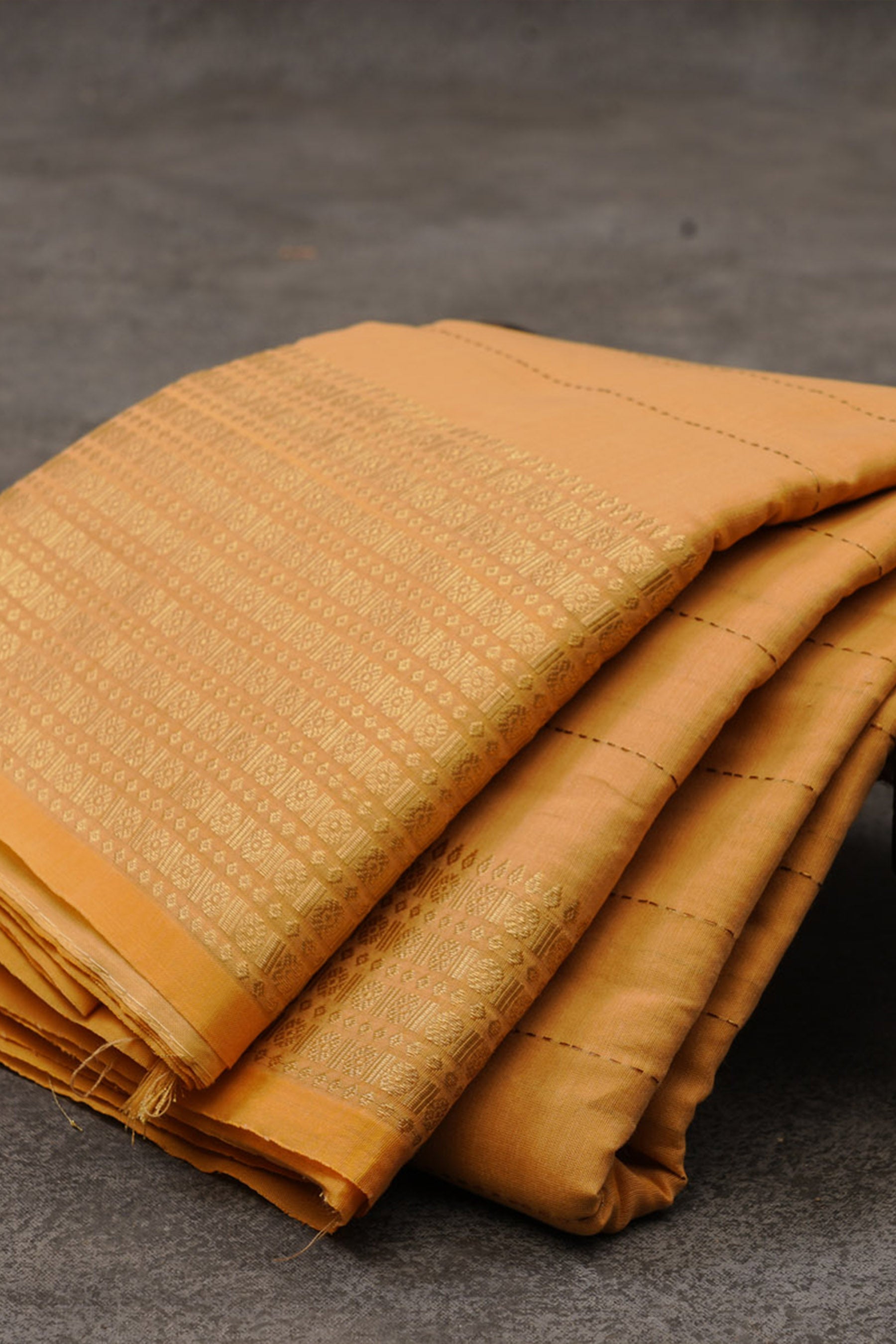 Gold Kanchi Organza Saree with Kanchi Border - Fully Stitched Blouse