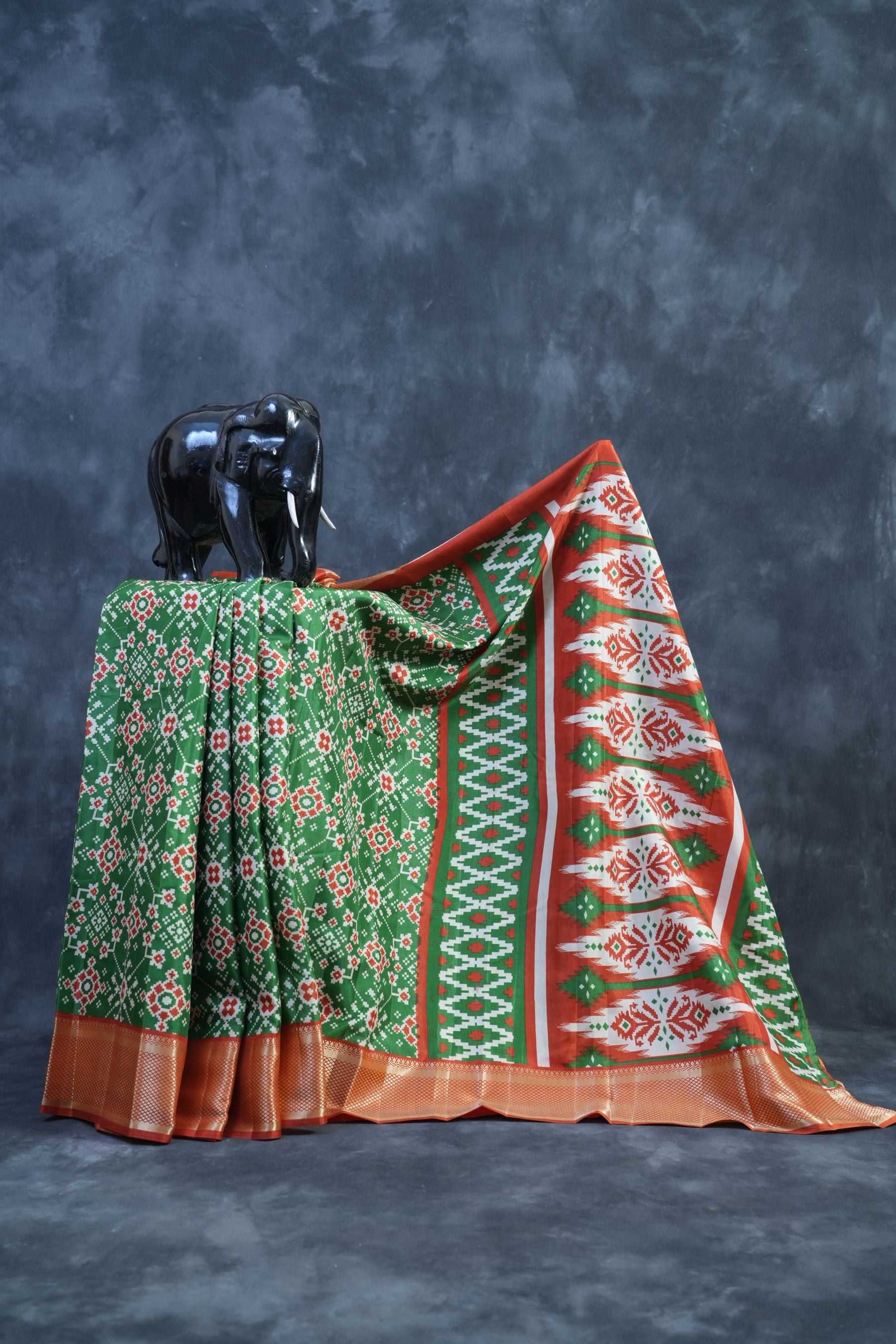 Exquisite Kanchipuram Semi Silk Ikkat Saree & Complementary Blouse Piece Saree JCS Fashions