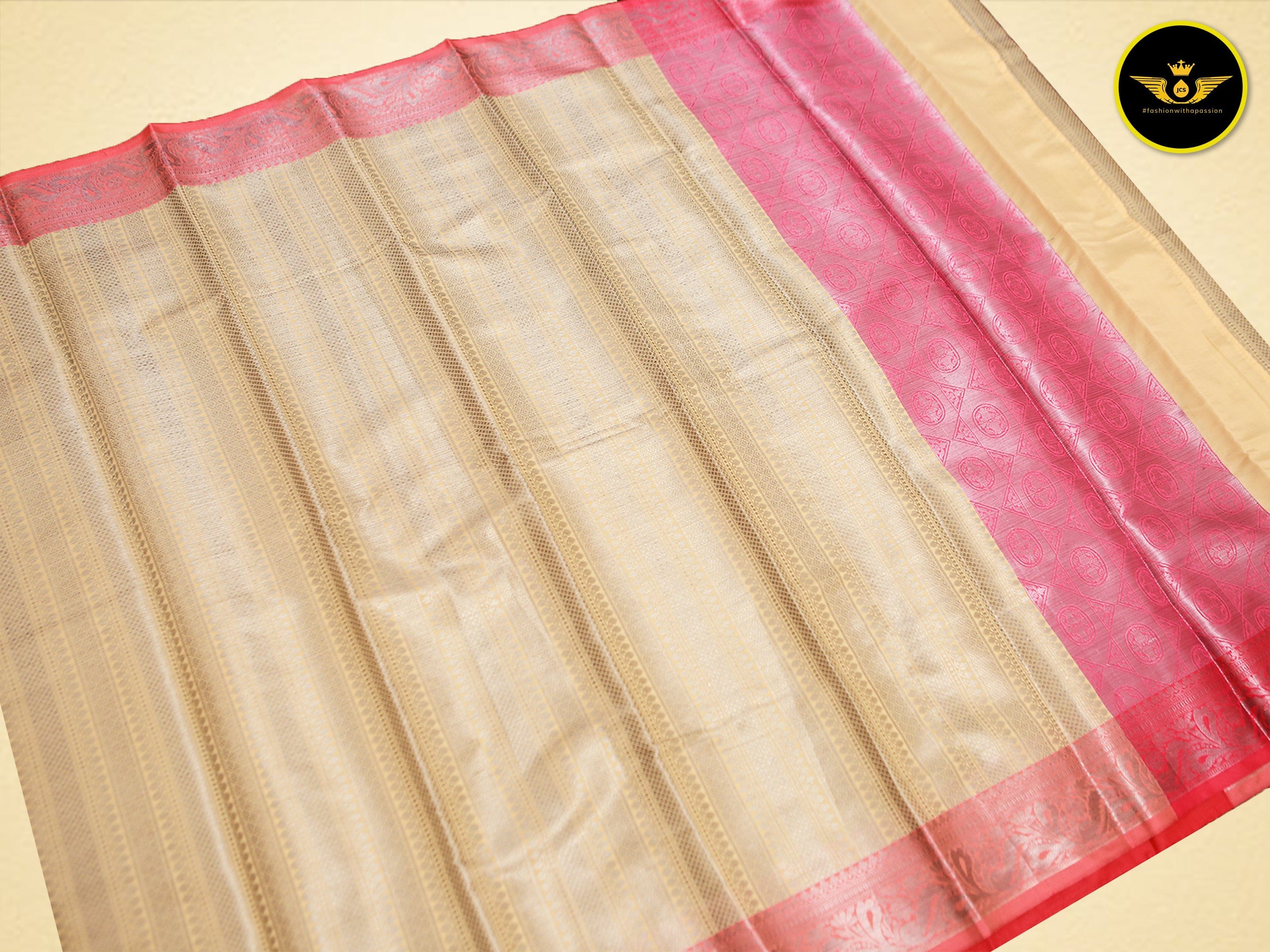 Handwoven Semi-Silk Saree with Silver Zari & Vibrant Contrast Blouse Saree JCS Fashions