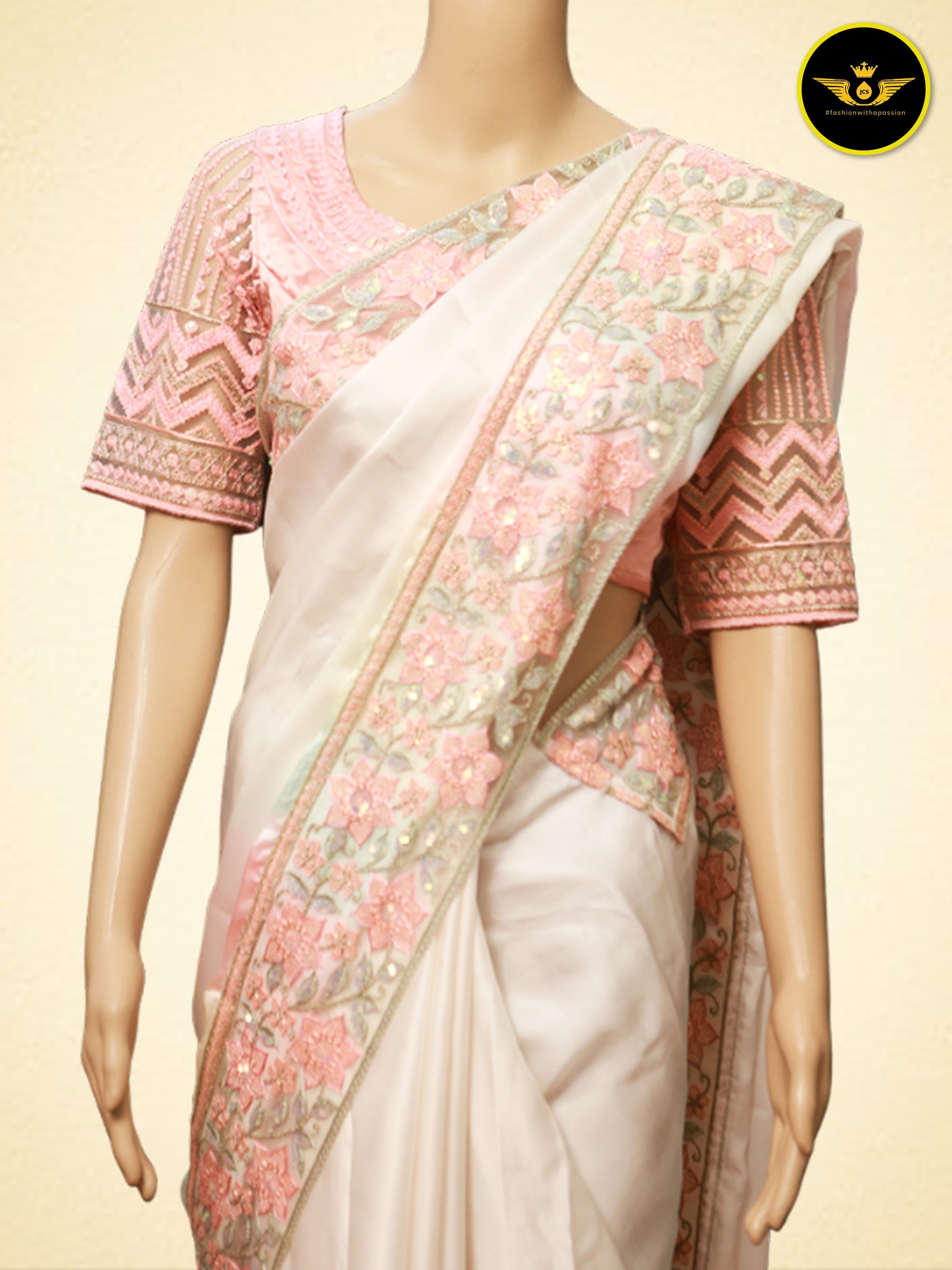 Shaded Italian Crepe Saree: Exquisite Pattern & Cut Work Border Saree JCS Fashions