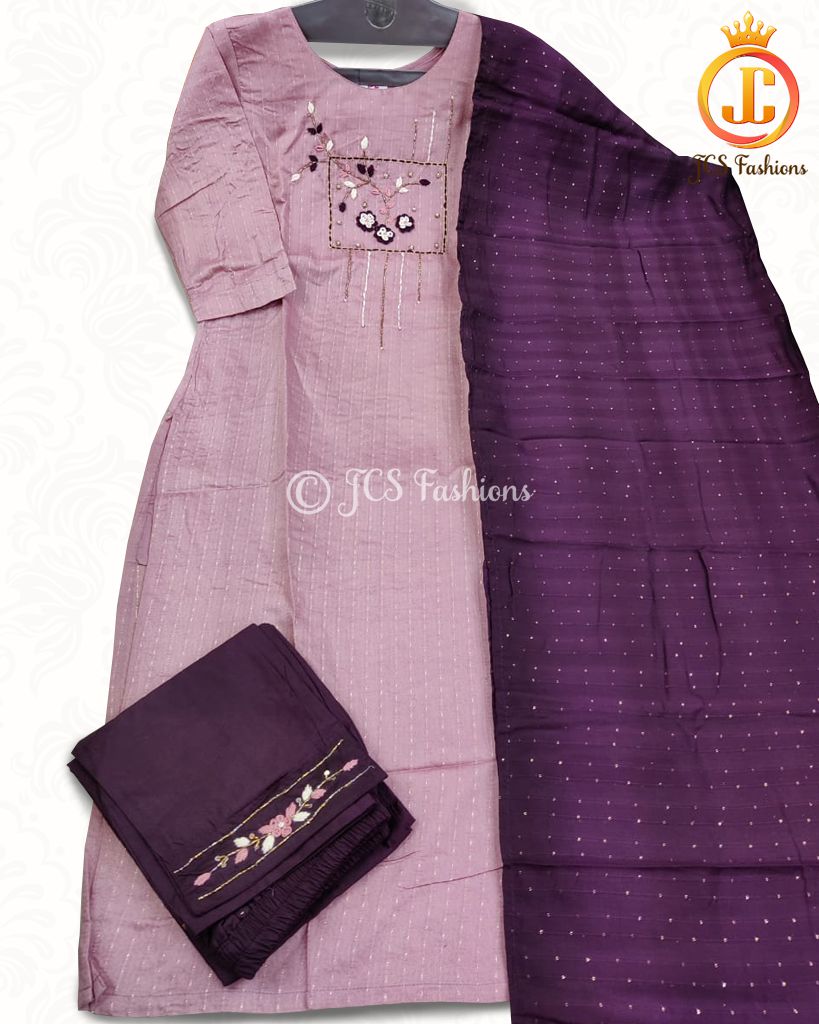 Muslin Silk Kurti with pant and Dupatta set, Ready made. KURTI JCS Fashions