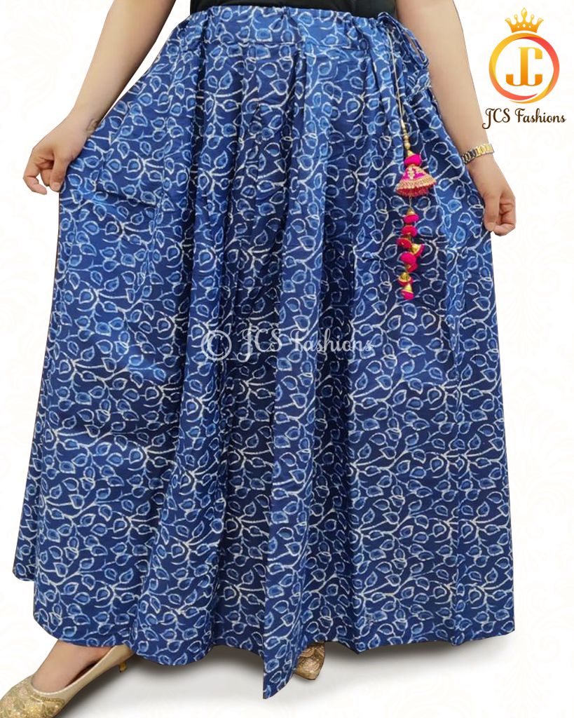 Kalamkari and Ajrakh Prints Skirts Lehanga LEHANGA JCS Fashions Blue Free Size