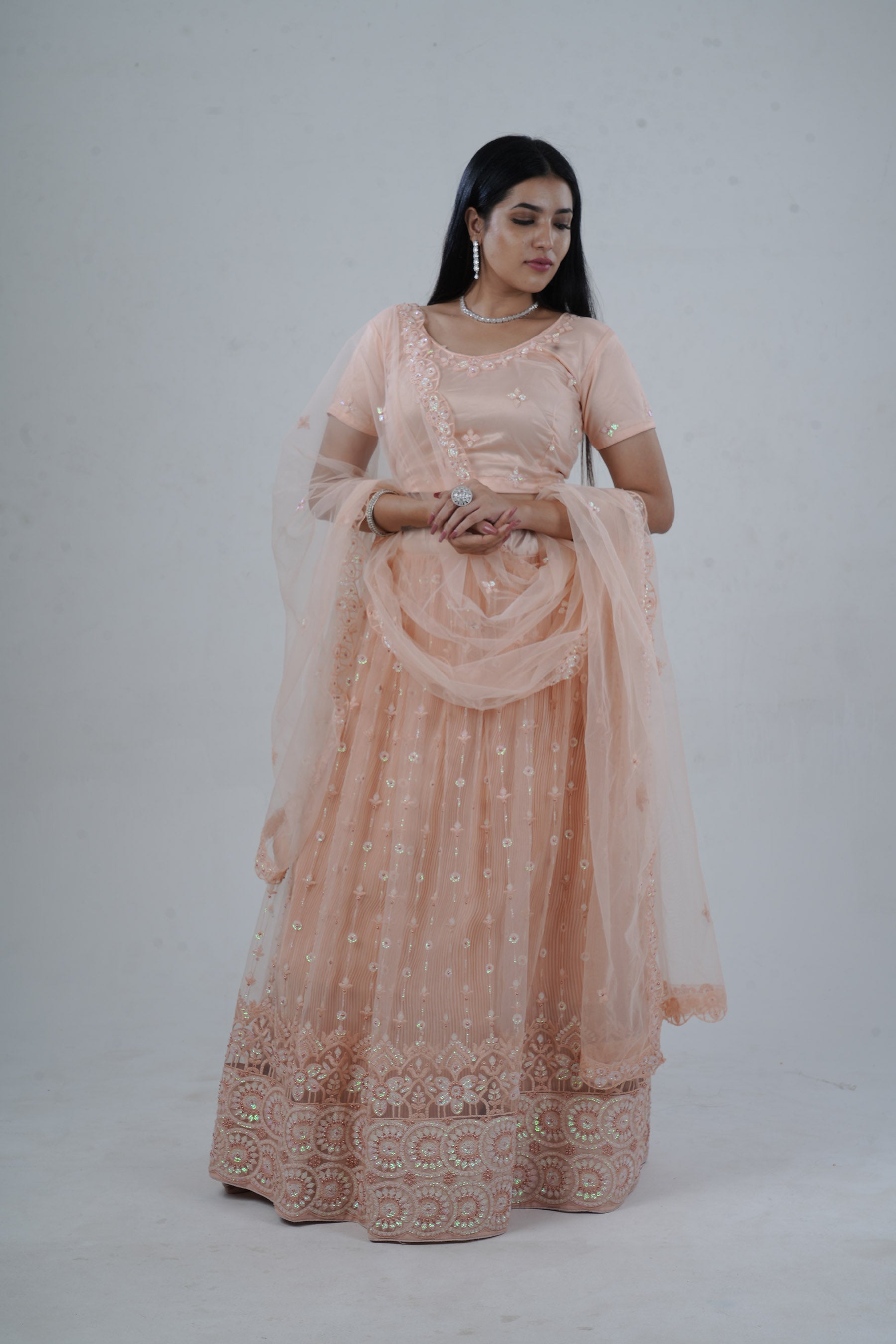 Elegant Soft Net Lehenga With Premium Beadwork & Sequins Embellishments