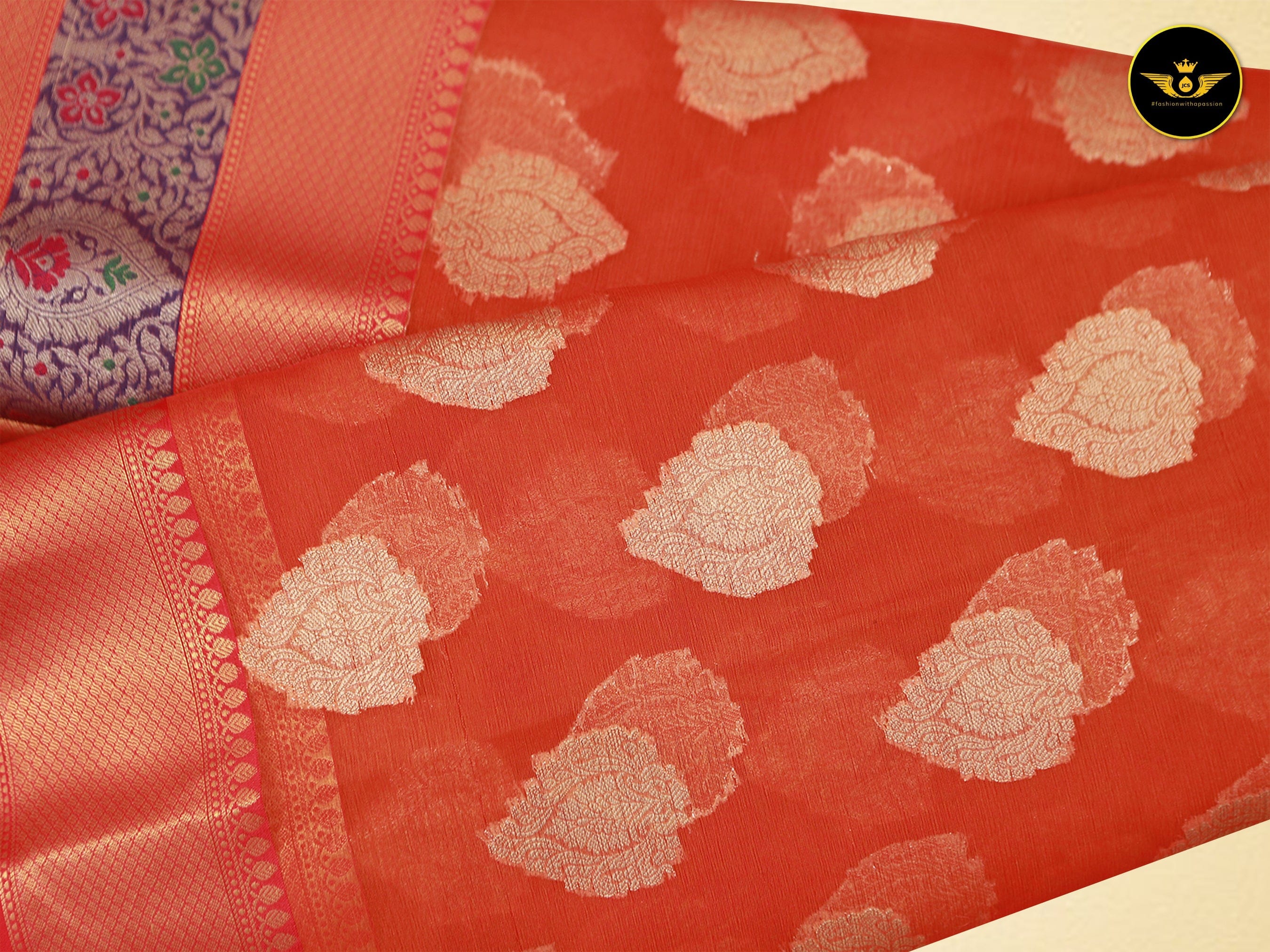 Premium Organza Pattu Saree, Allover Weaving, Big Butta Design, and Contrasting Pallu. SAREE JCS Fashions Red 5.5 meters