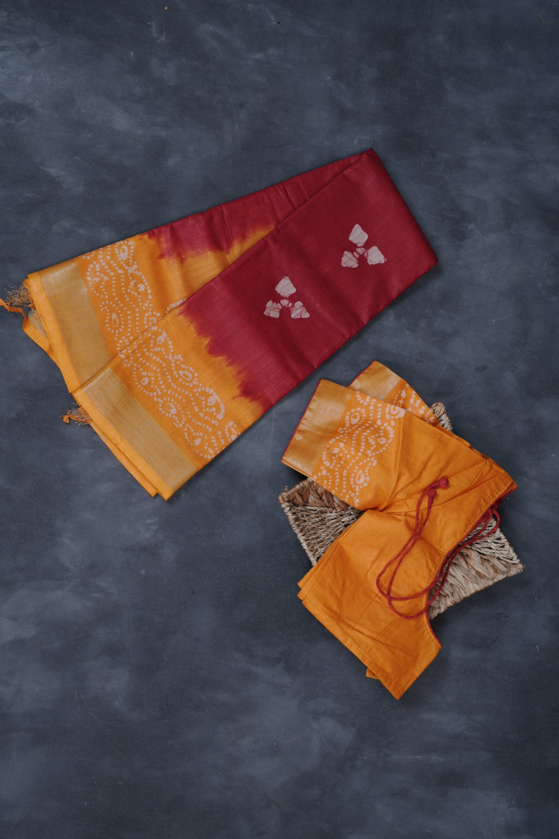 Liva Certified Linen Cotton Saree: Batik Prints and Contrast Border