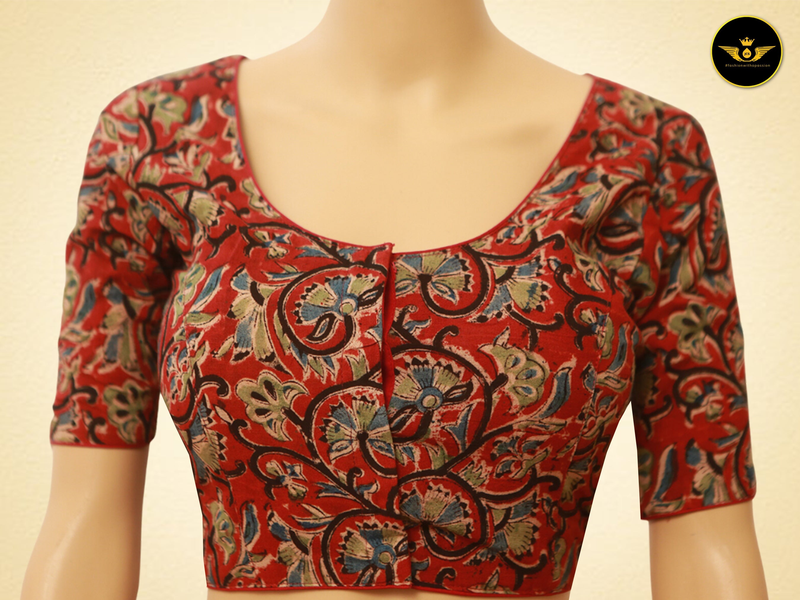 Readymade Padded Kalamkari Cotton Fabric Stunning Blouse blouse JCS Fashions red 40