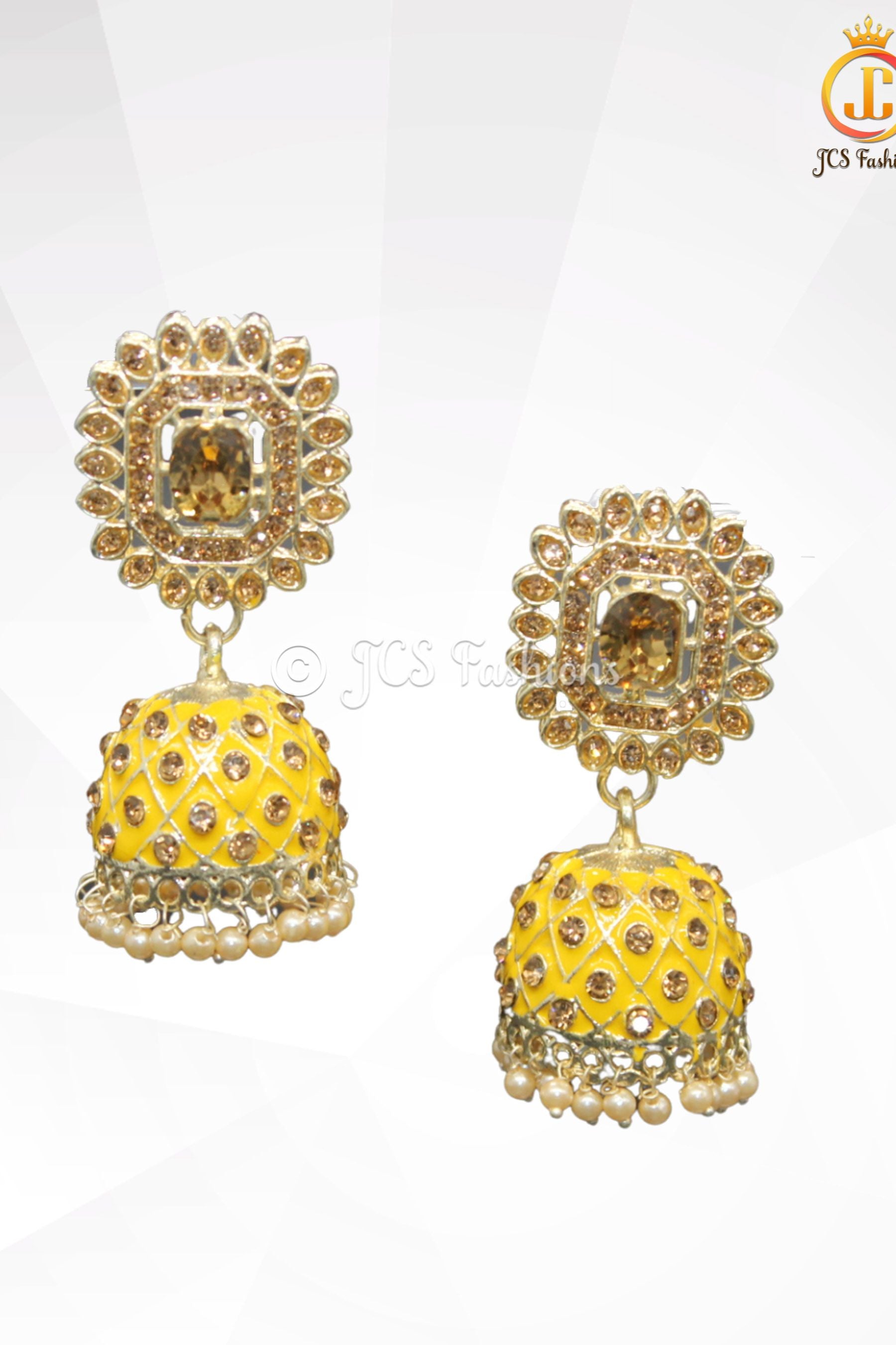 Kundan Jhumka Earrings with Stones and Pearls Jewelry JCS Fashions