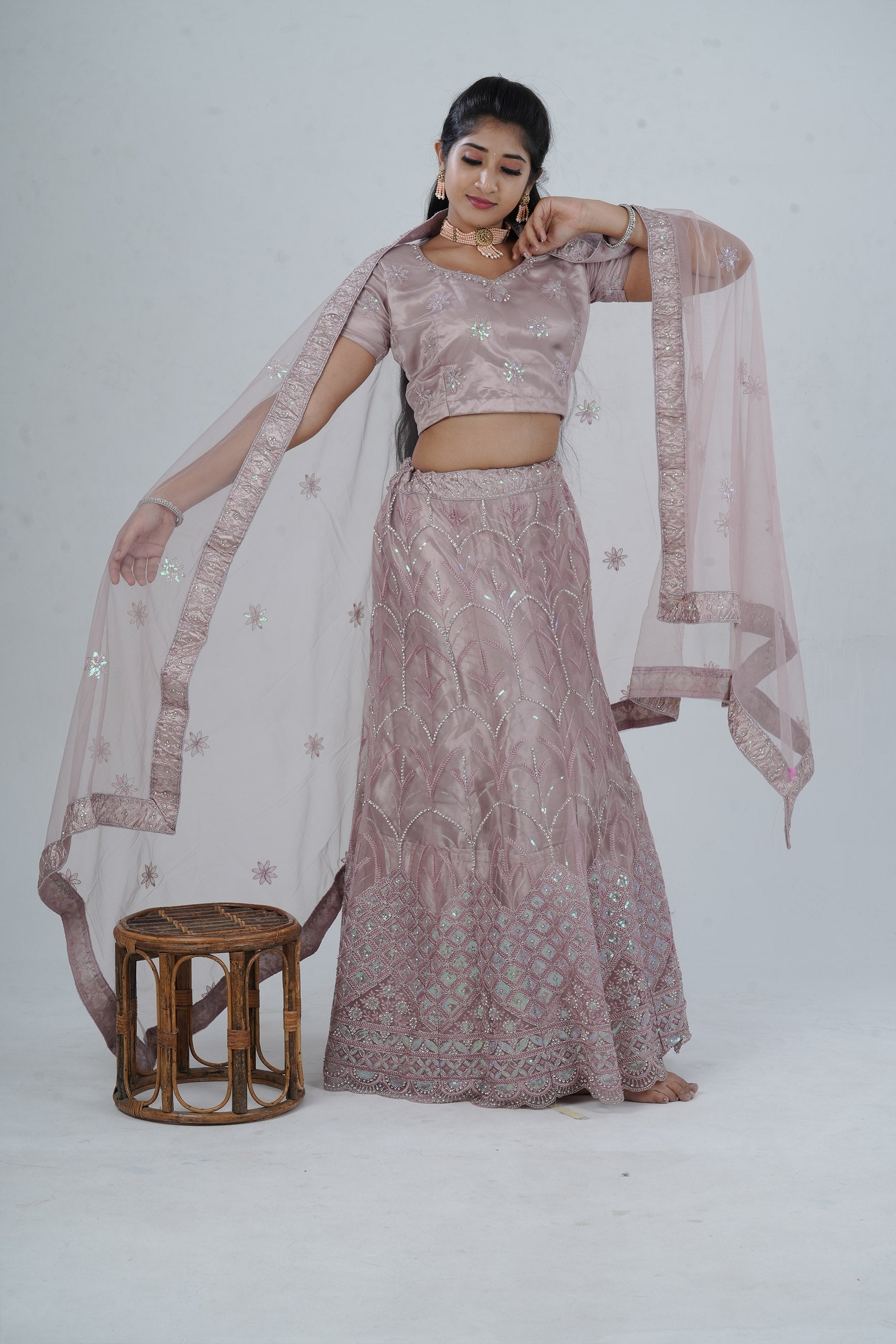 Designer Soft Net Lehenga with Embellished Crop Top - Indian Elegance LEHENGA JCS Fashions