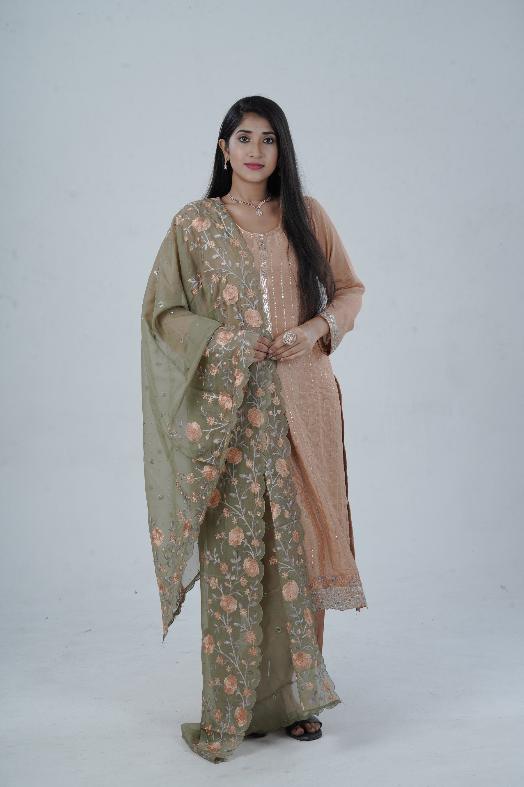 Embroidered Sequin Soft Chinnon Salwar Kamaz: Luxurious Kurti Set KURTI JCS Fashions