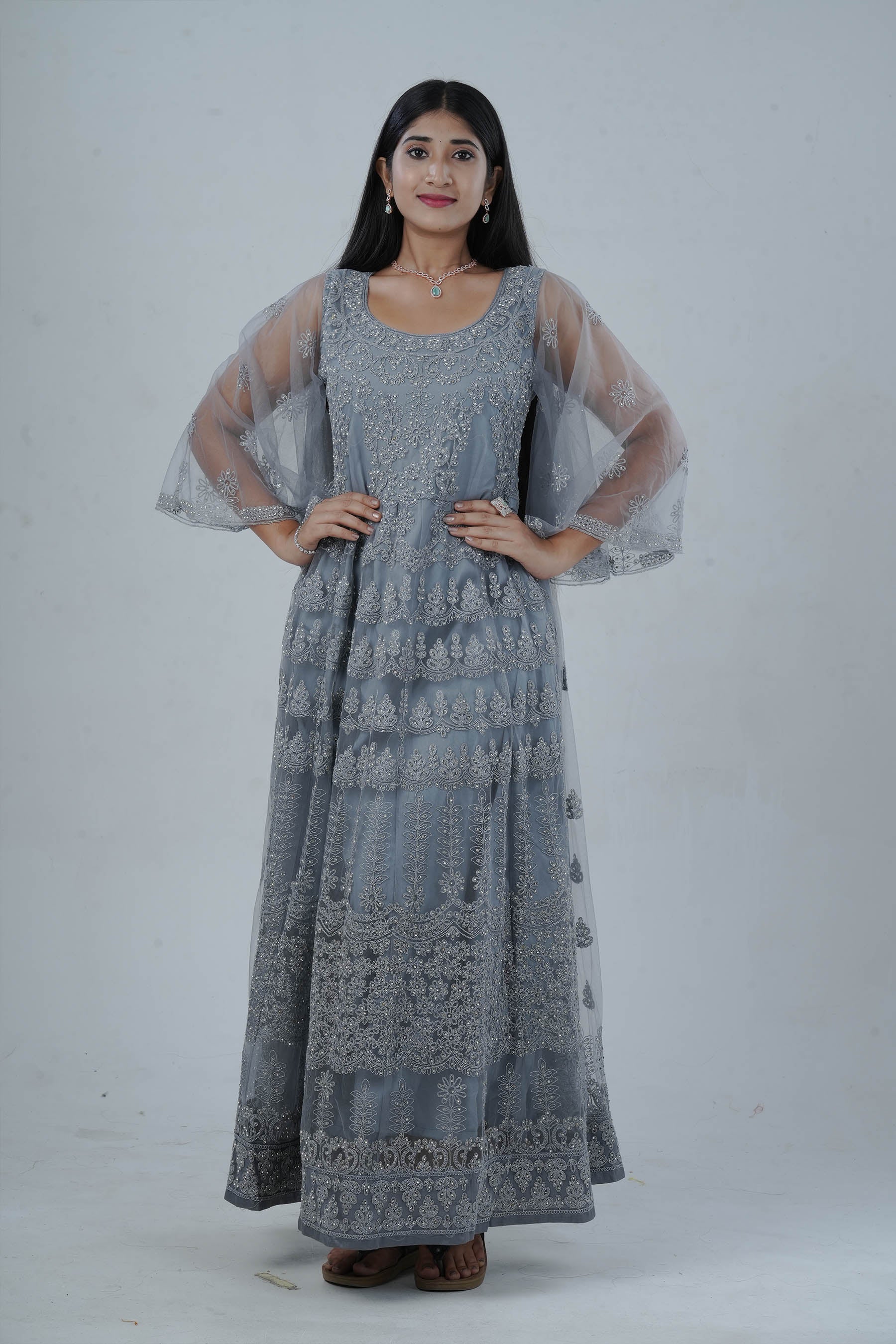 Luxurious Embroidered Long Gown with Stone Work KURTI JCS Fashions