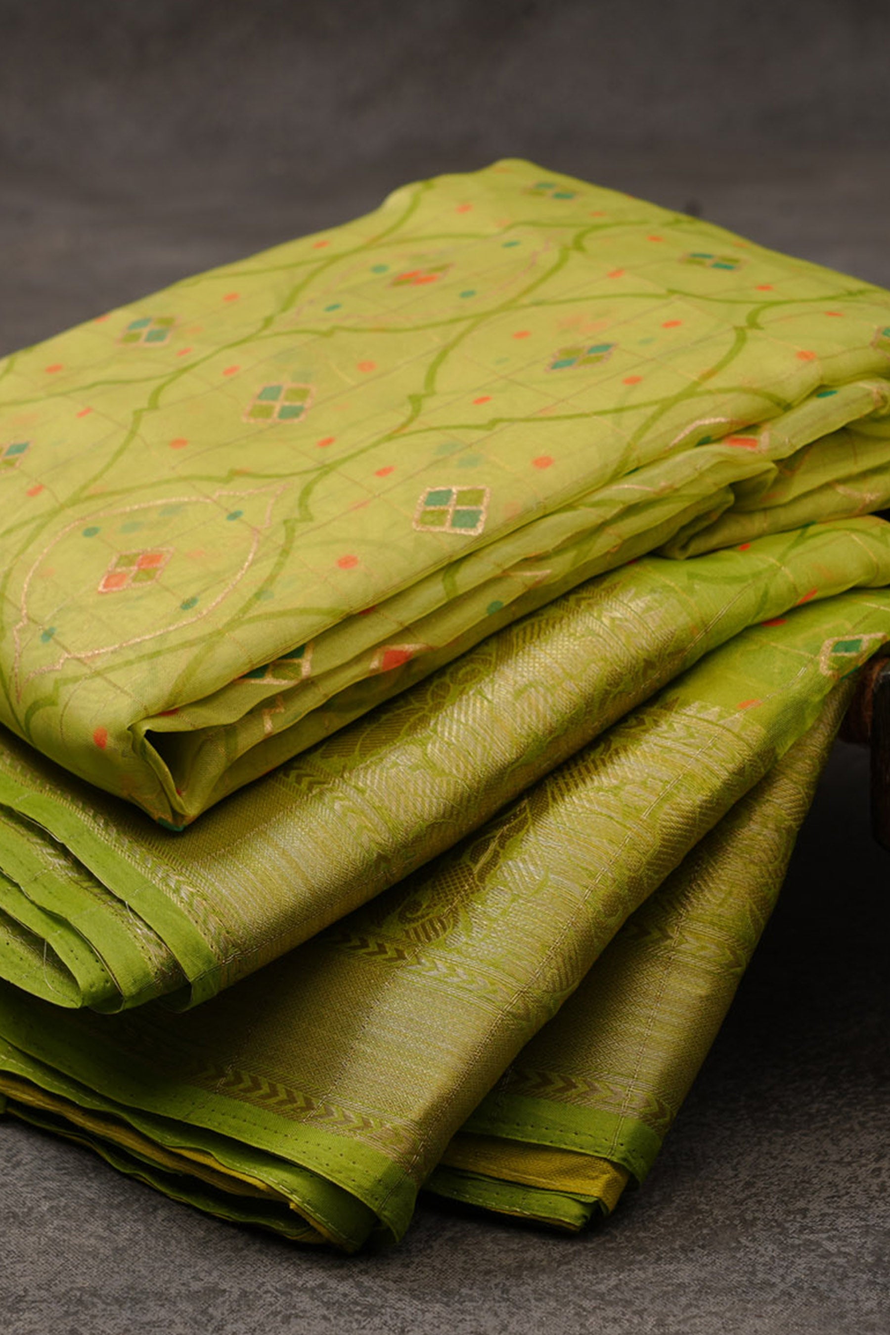 Vibrant Green Kanchi Organza Saree with Beautiful Kanchi Border