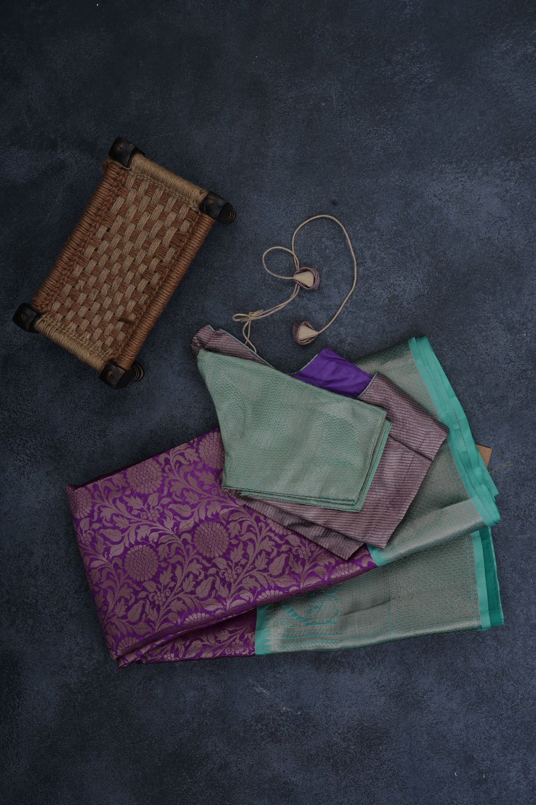 Elegant Banarasi Tissue Saree with Chic Jacquard Blouse Saree JCS Fashions Purple & Blue 5.5 meters