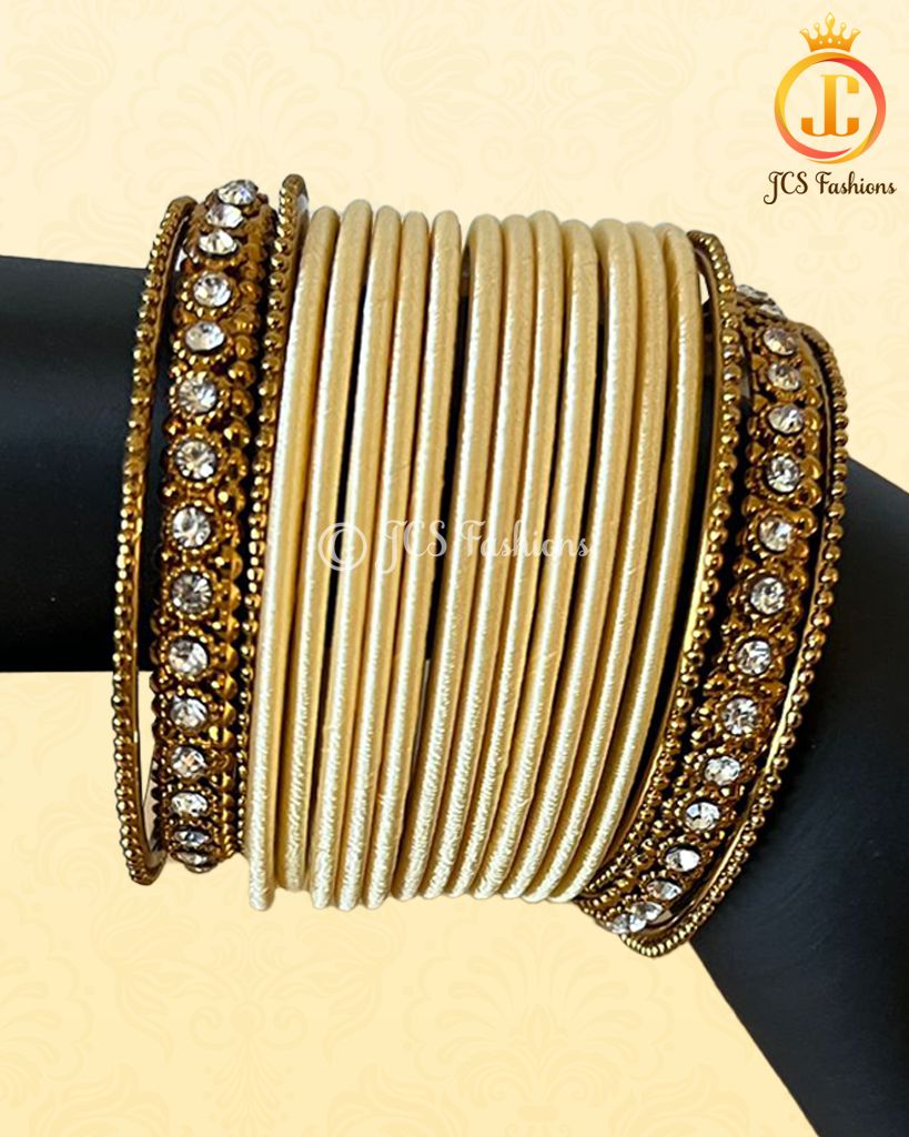 Cream Wedding Silk Thread Bangles with Stone Filler | Size: 2.2