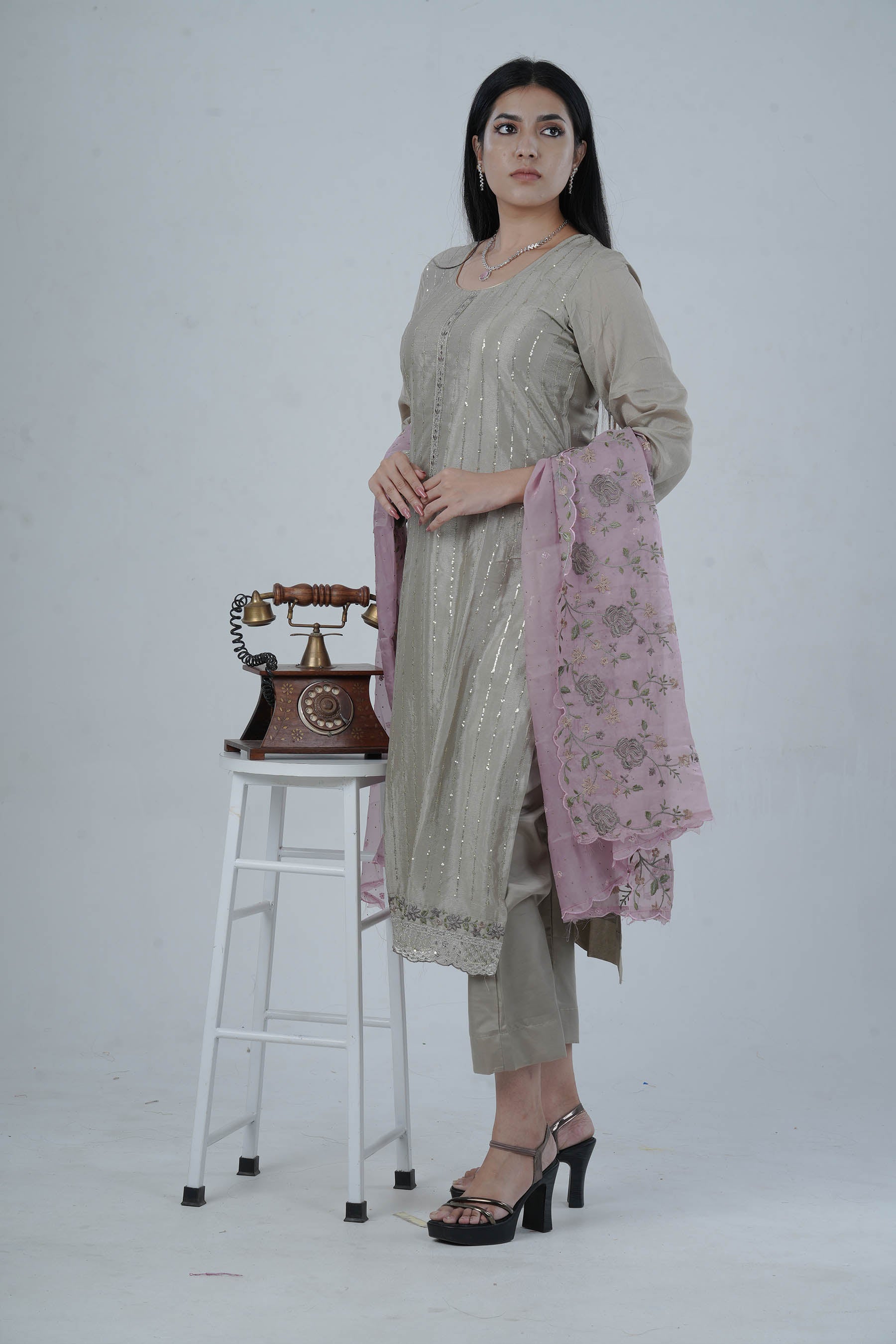 Embroidered Sequin Work Soft Chinnon Salwar Kameez - Elegant and Trendy Kurti JCS Fashions