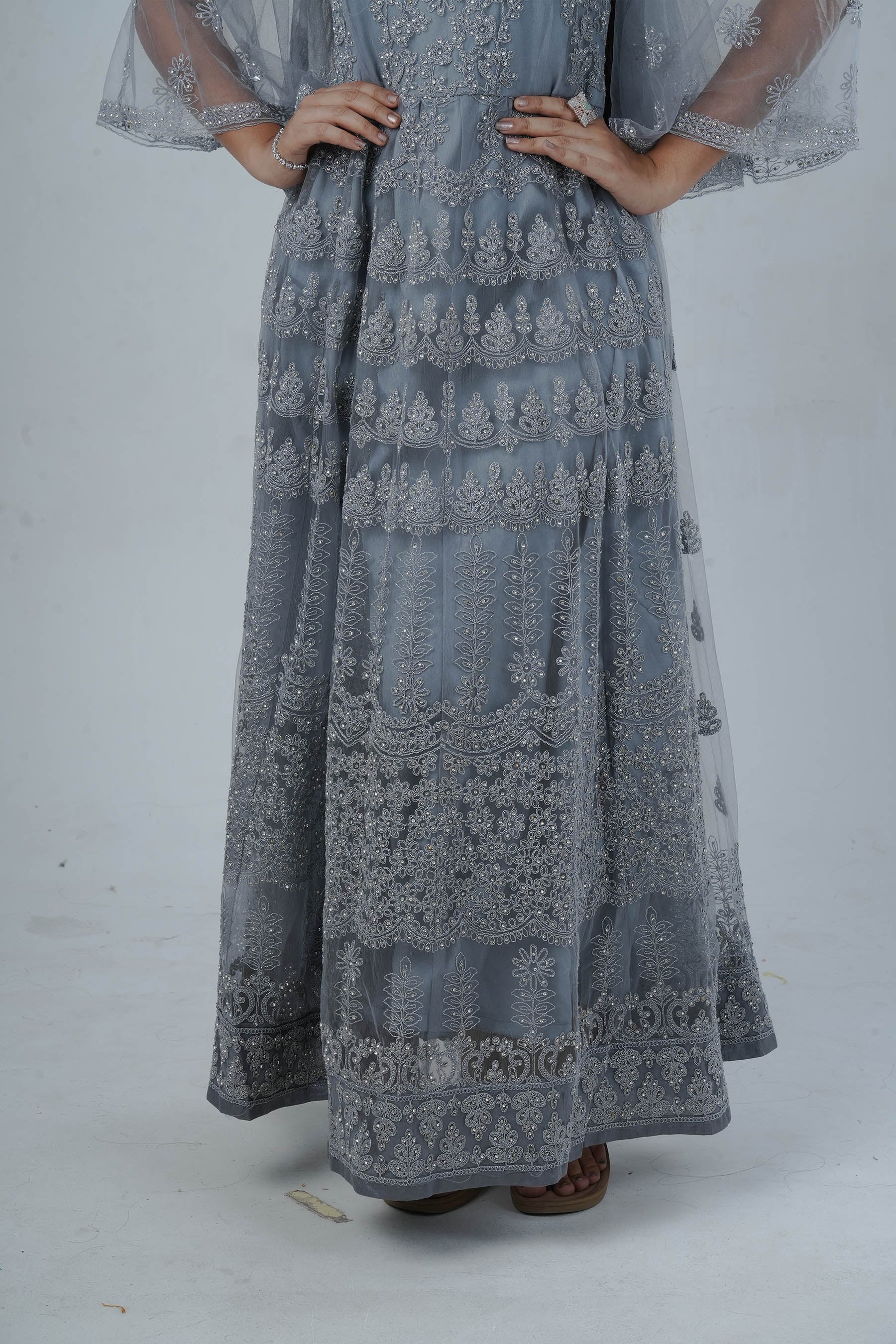 Luxurious Embroidered Long Gown with Stone Work KURTI JCS Fashions