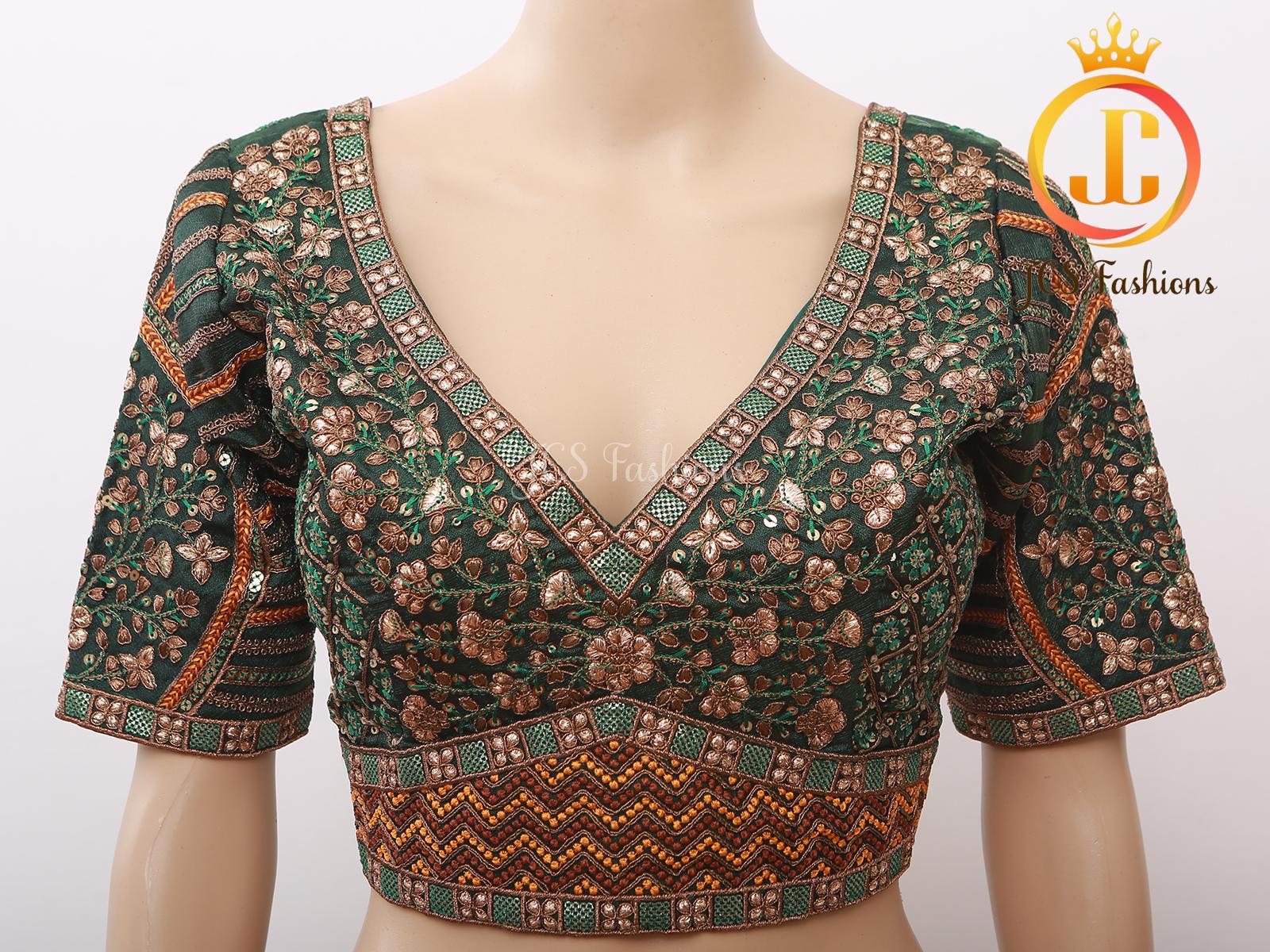 Sabyasachi Style Copper Jari Heavy Embroidery Work Blouse Blouse JCS Fashions Green 42